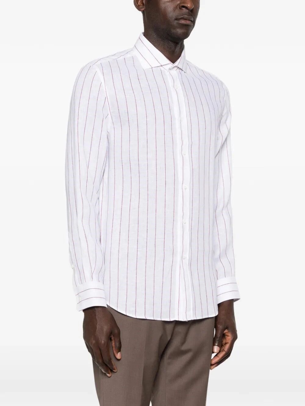 Brunello Cucinelli Stripe Linen Easy Fit Shirt With Spread Collar Size US M / EU 48-50 / 2 - 3 Thumbnail