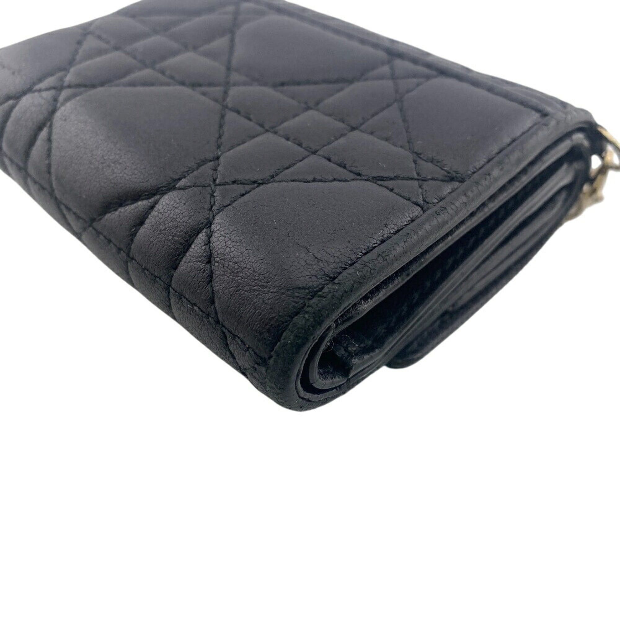 Dior Christian Dior Dior Lady Compact Wallet Cannage Tri-fold Black Women's Size ONE SIZE - 6 Thumbnail