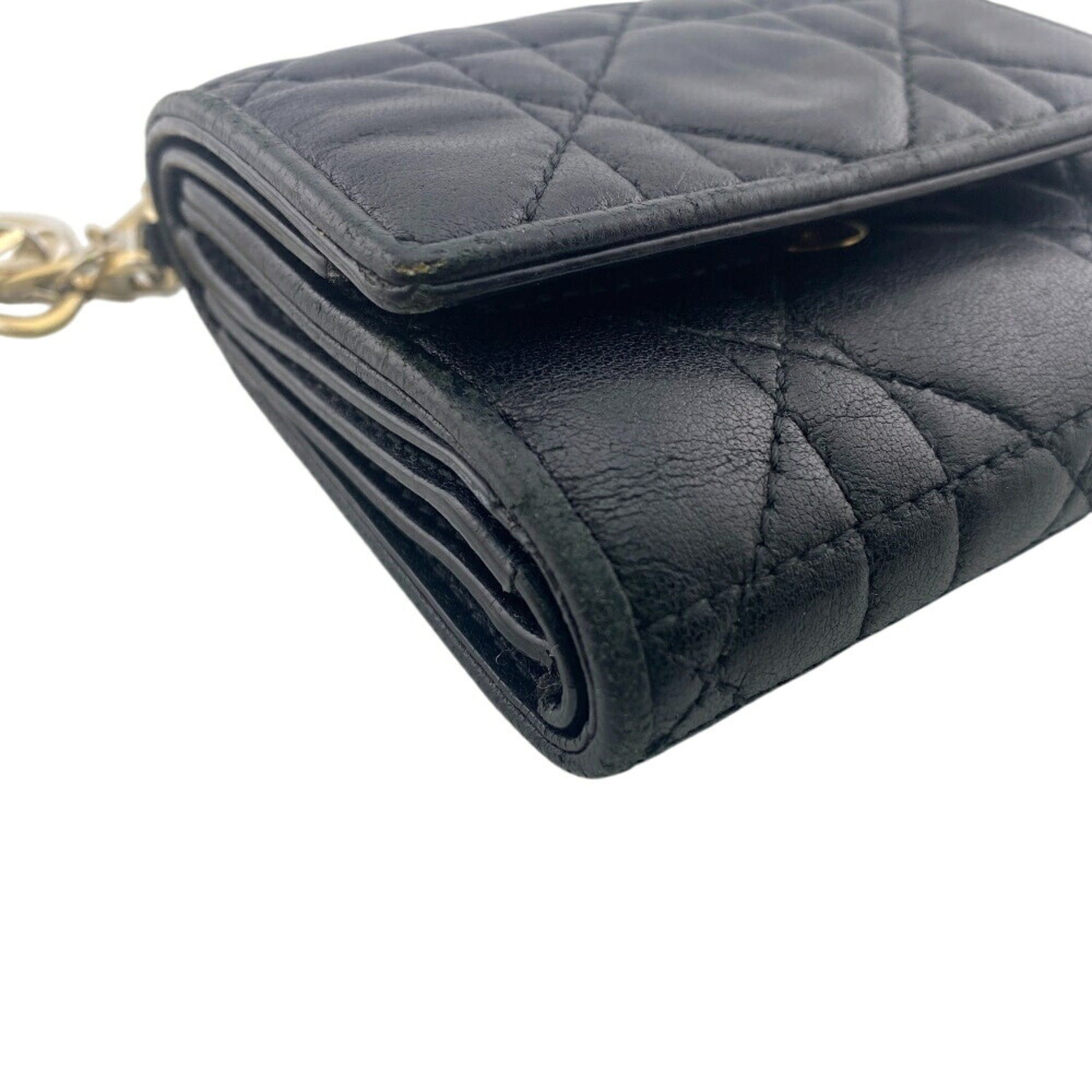Dior Christian Dior Dior Lady Compact Wallet Cannage Tri-fold Black Women's Size ONE SIZE - 3 Thumbnail