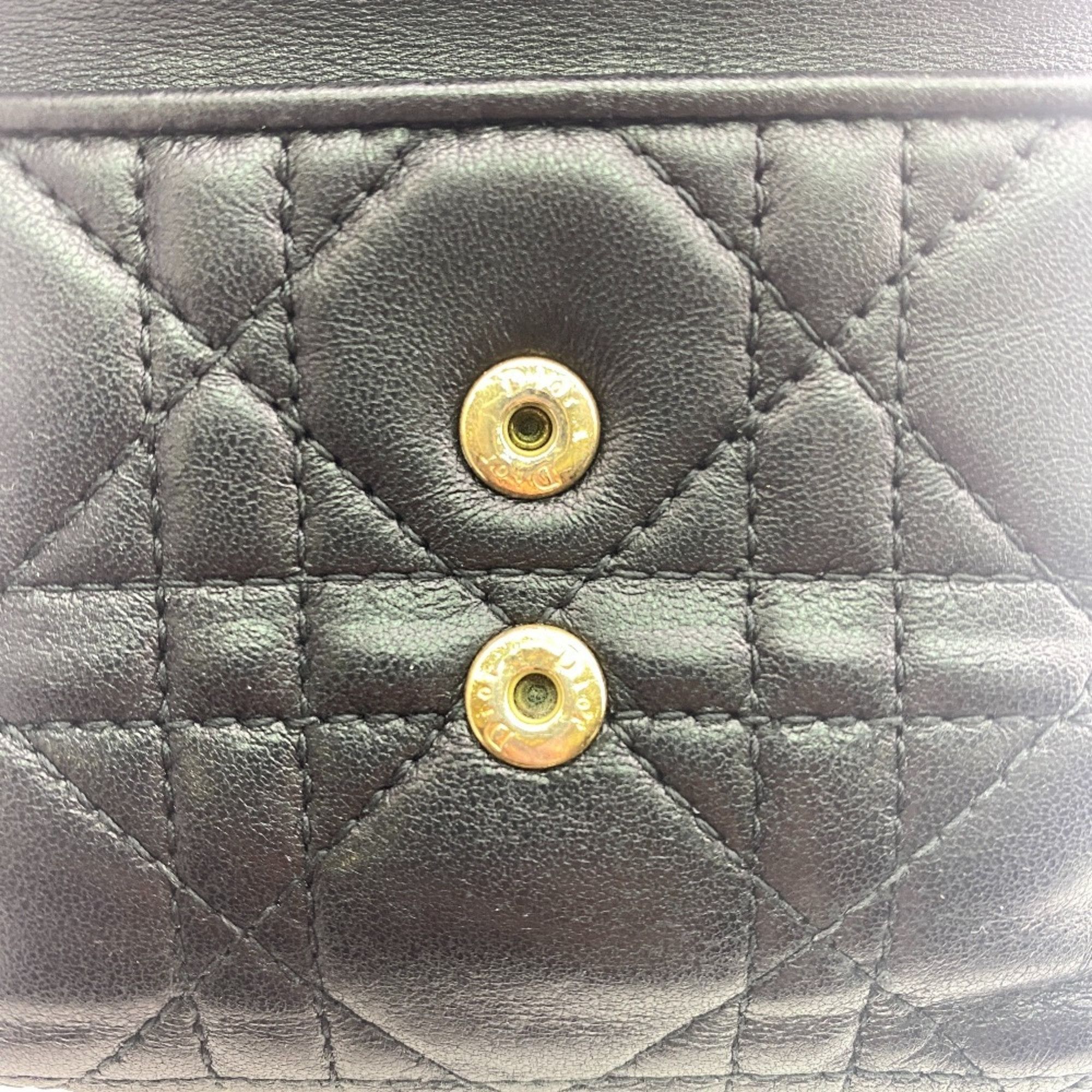 Dior Christian Dior Dior Lady Compact Wallet Cannage Tri-fold Black Women's Size ONE SIZE - 12 Thumbnail