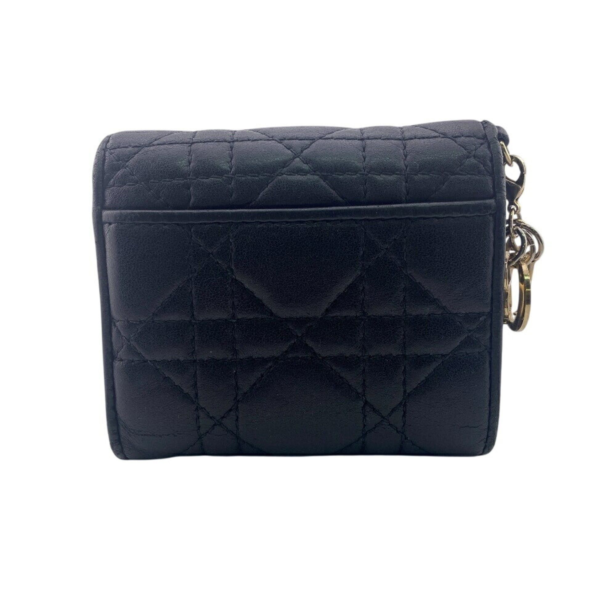 Dior Christian Dior Dior Lady Compact Wallet Cannage Tri-fold Black Women's Size ONE SIZE - 2 Thumbnail