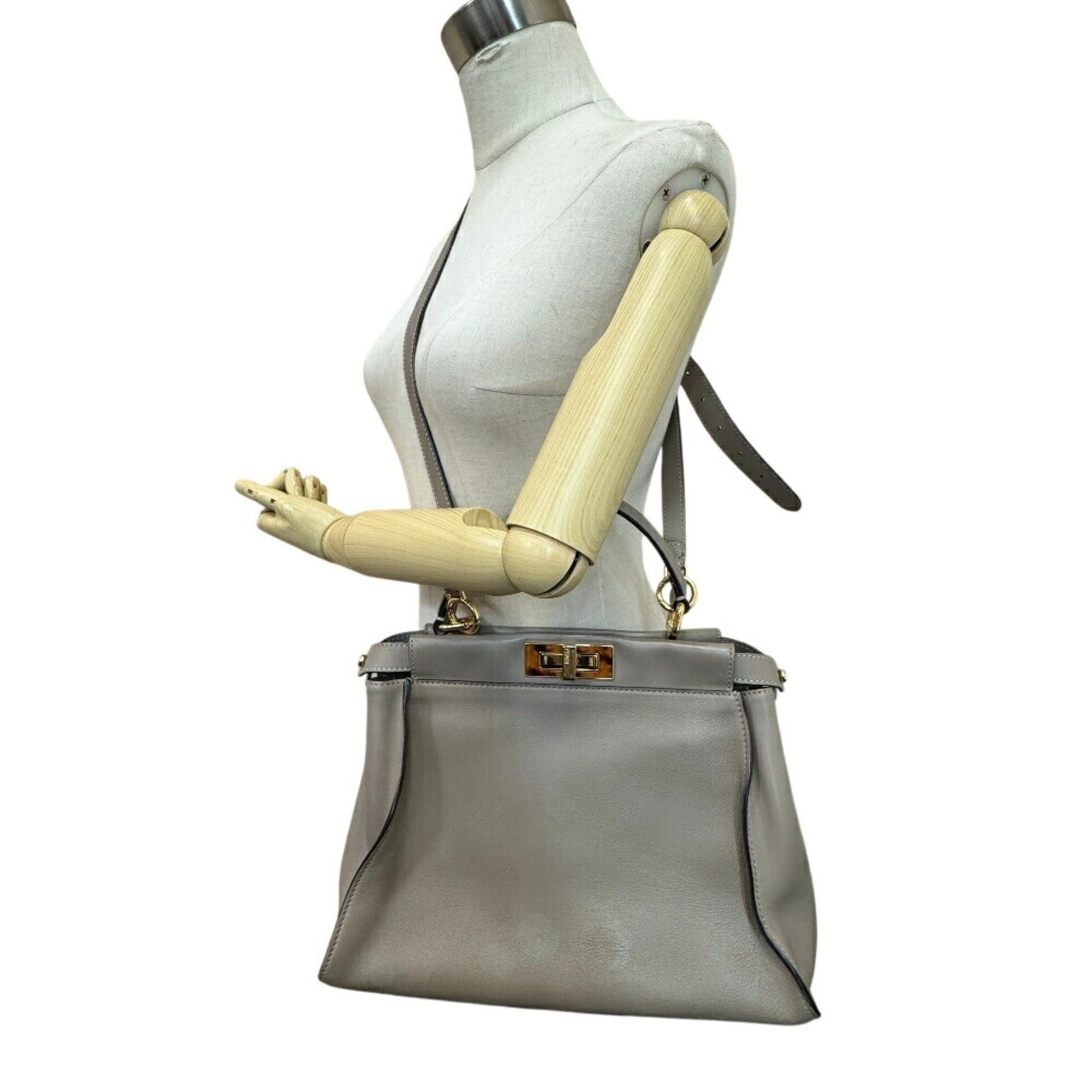 Fendi FENDI 8BN290 Peekaboo Regular Shoulder Bag/Handbag, Gray Size ONE SIZE - 15 Thumbnail