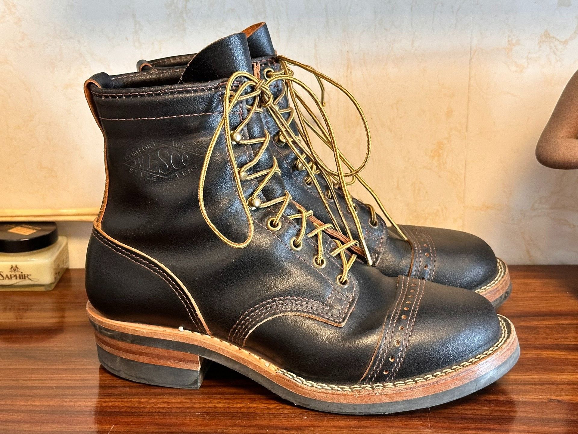 WESCO Wesco Warren Navy Waxed Leather Shoes Size US 8.5 / EU 41-42 - 2 Thumbnail