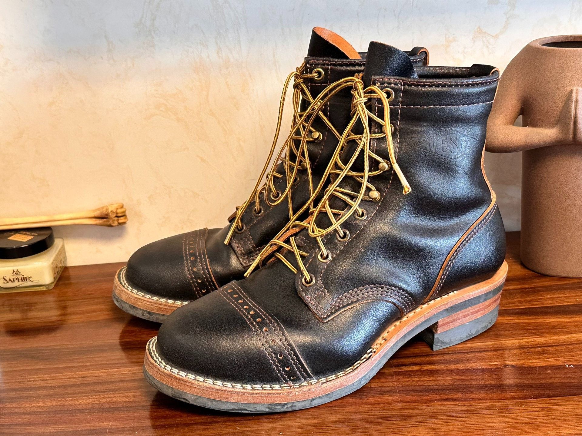 WESCO Wesco Warren Navy Waxed Leather Shoes Size US 8.5 / EU 41-42 - 3 Thumbnail