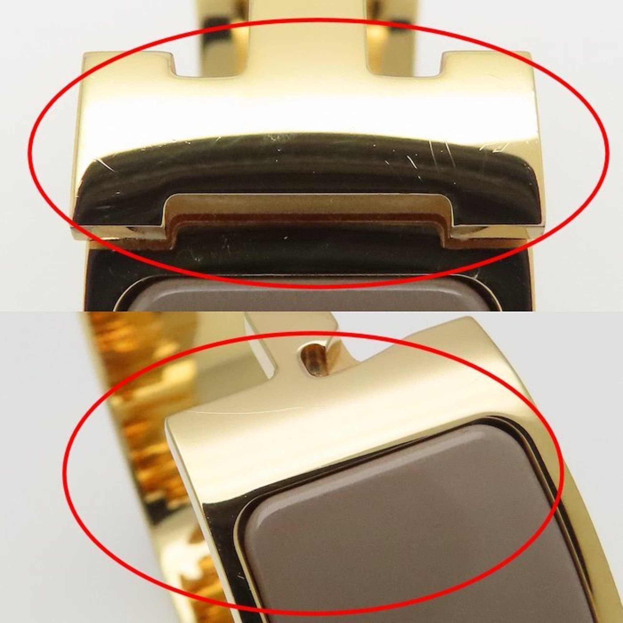 Hermes HERMES Click-Clack H Bangle, Large, Beige, GP, Gold-Plated and Enamel, Women's, 295087 Size ONE SIZE - 10 Thumbnail