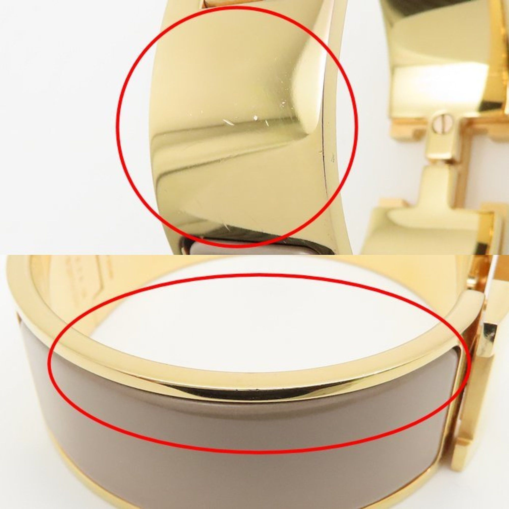 Hermes HERMES Click-Clack H Bangle, Large, Beige, GP, Gold-Plated and Enamel, Women's, 295087 Size ONE SIZE - 9 Thumbnail