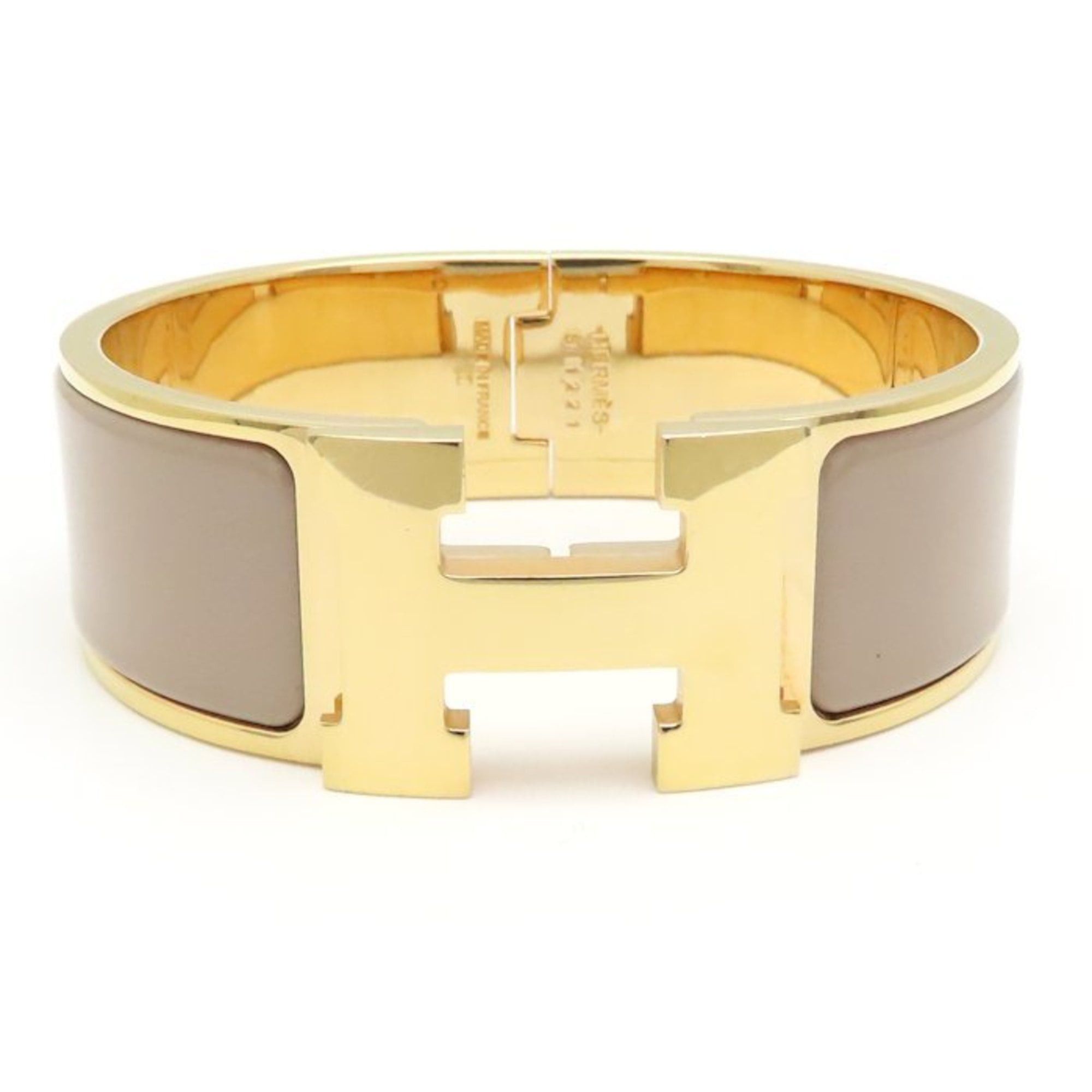 Hermes HERMES Click-Clack H Bangle, Large, Beige, GP, Gold-Plated and Enamel, Women's, 295087 Size ONE SIZE - 2 Thumbnail