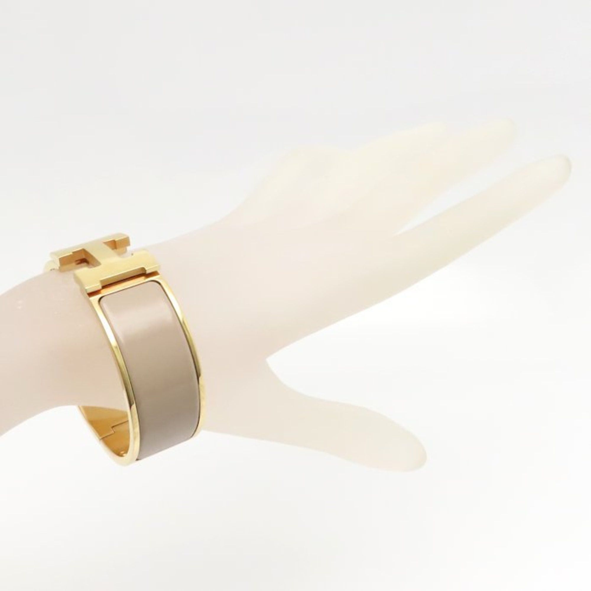 Hermes HERMES Click-Clack H Bangle, Large, Beige, GP, Gold-Plated and Enamel, Women's, 295087 Size ONE SIZE - 3 Thumbnail