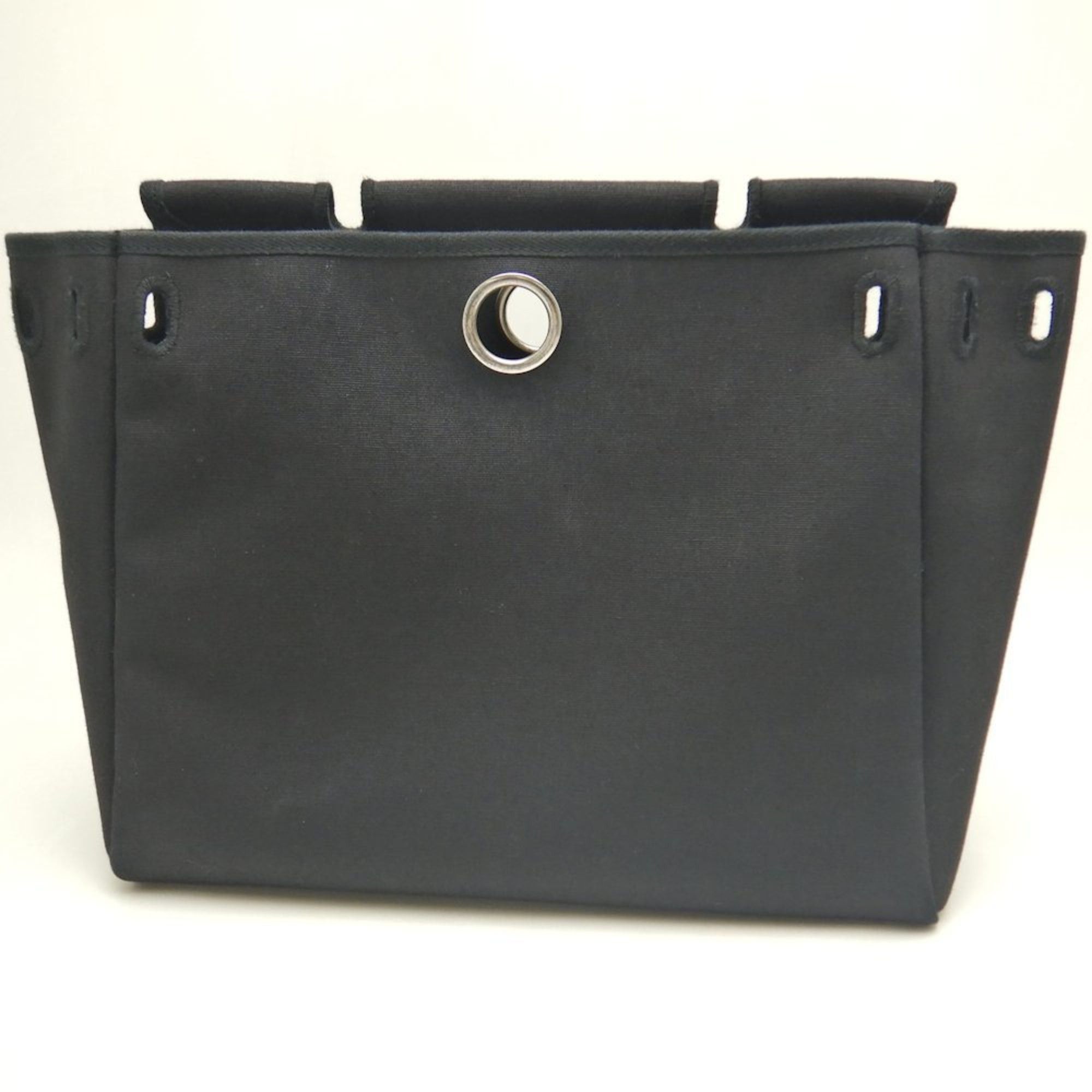 HERMES Hermès Airbag PM 038465CB Handbag Toile GM Natural Black Women's 253598