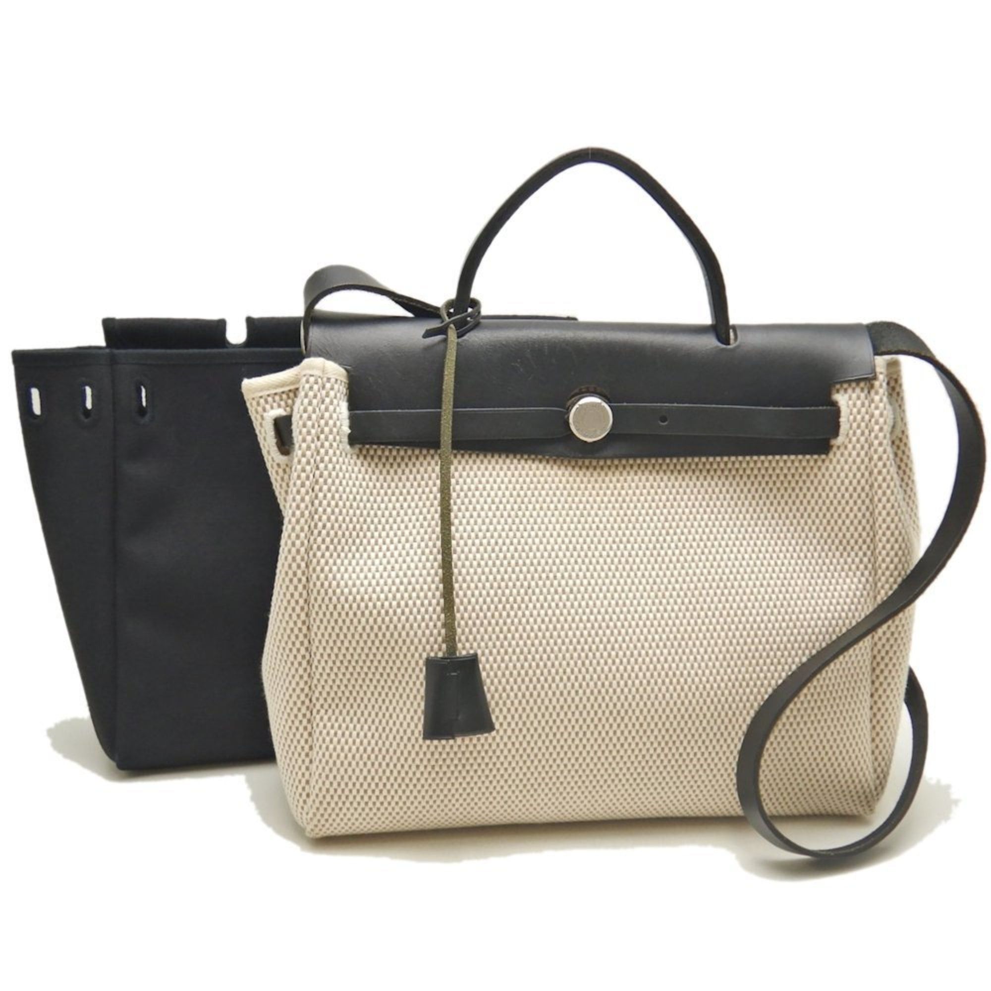 HERMES Hermès Airbag PM 038465CB Handbag Toile GM Natural Black Women's 253598
