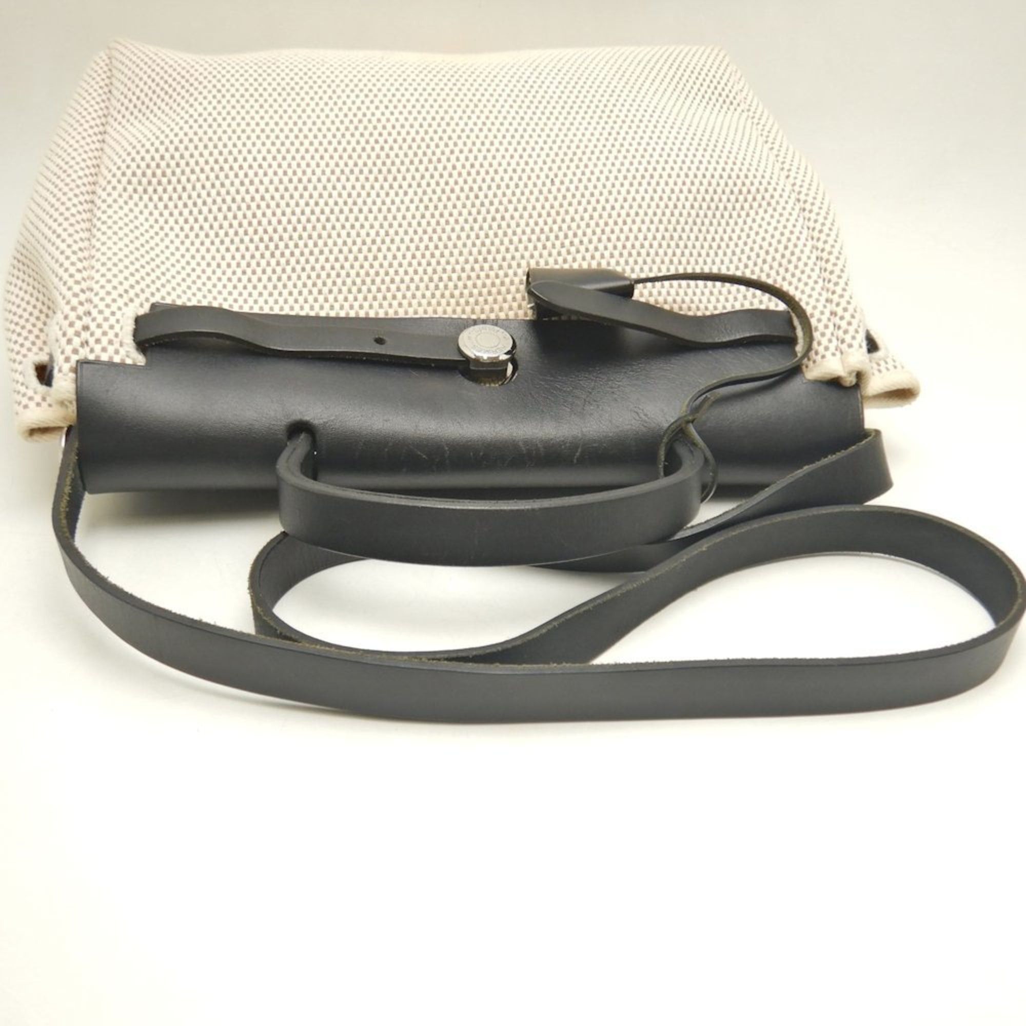 HERMES Hermès Airbag PM 038465CB Handbag Toile GM Natural Black Women's 253598