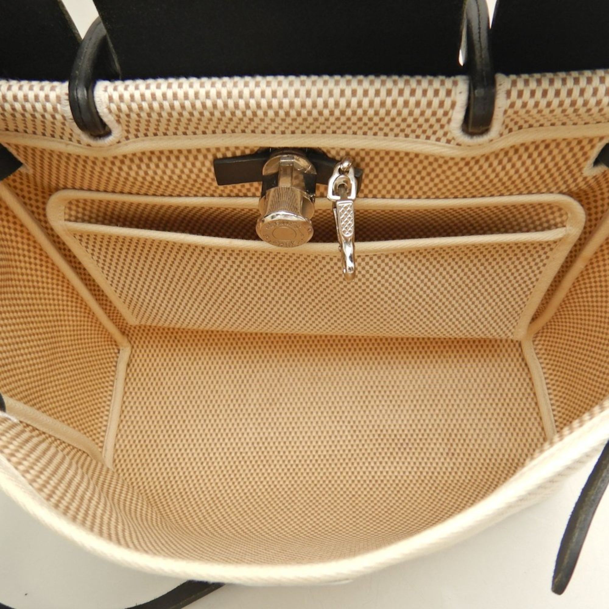 HERMES Hermès Airbag PM 038465CB Handbag Toile GM Natural Black Women's 253598