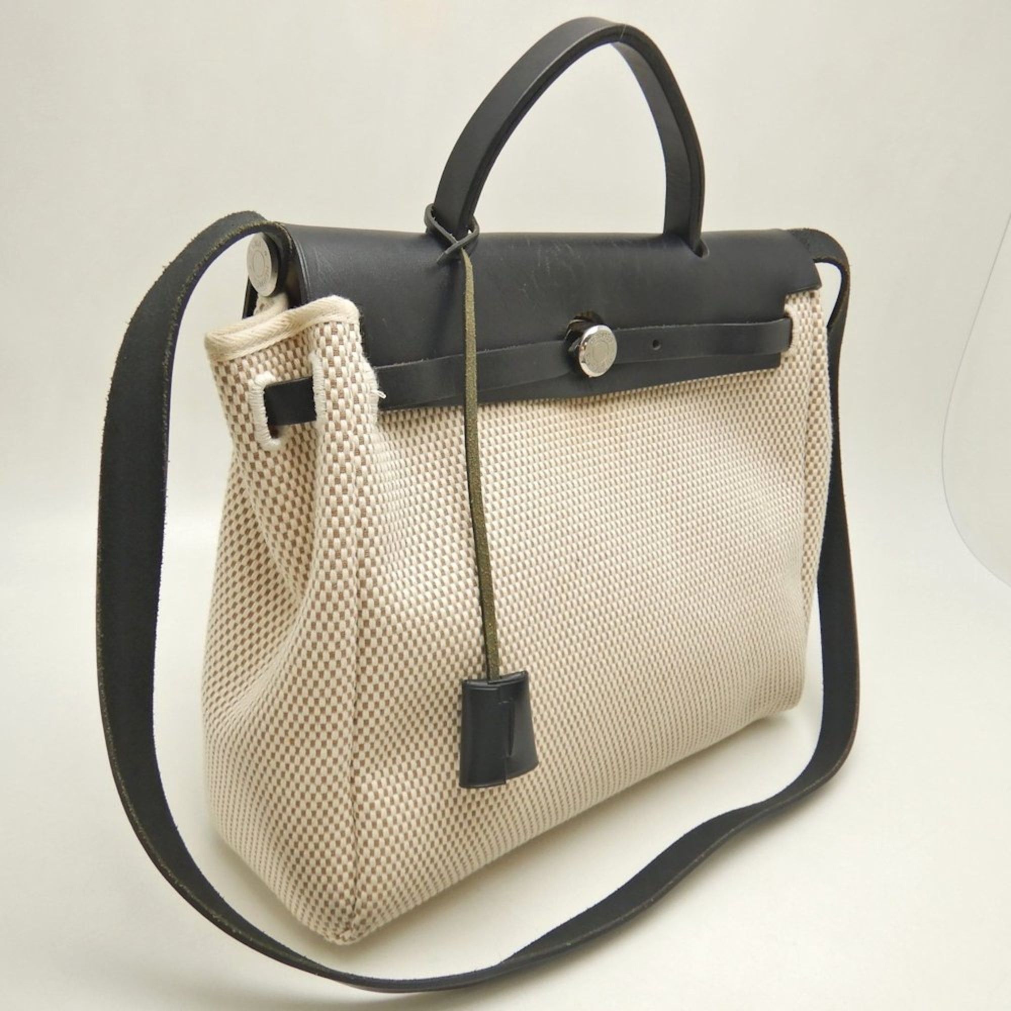 HERMES Hermès Airbag PM 038465CB Handbag Toile GM Natural Black Women's 253598