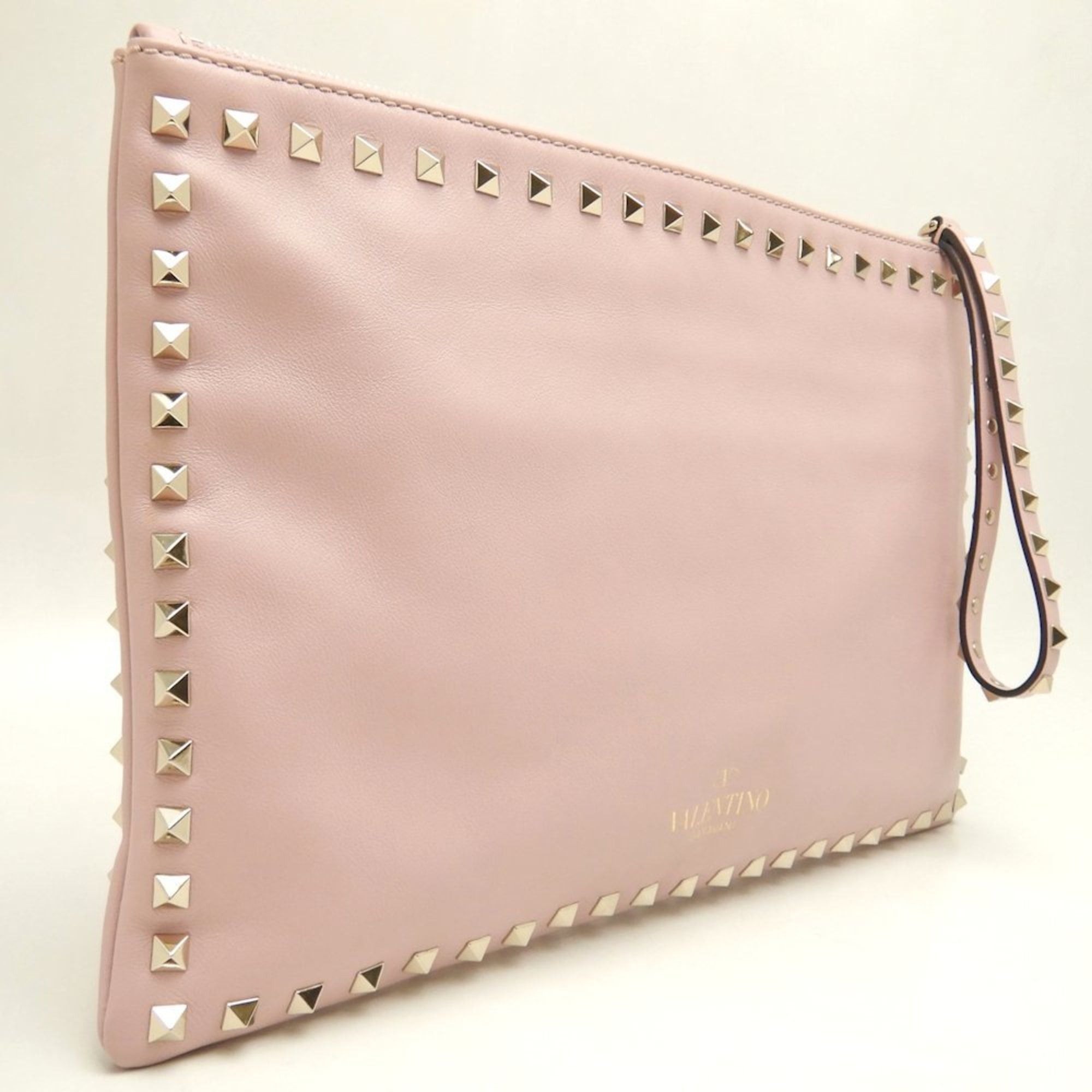 Valentino VALENTINO Rockstud Lambskin Clutch Bag, Pink, Women's, 253595 Size ONE SIZE - 3 Thumbnail