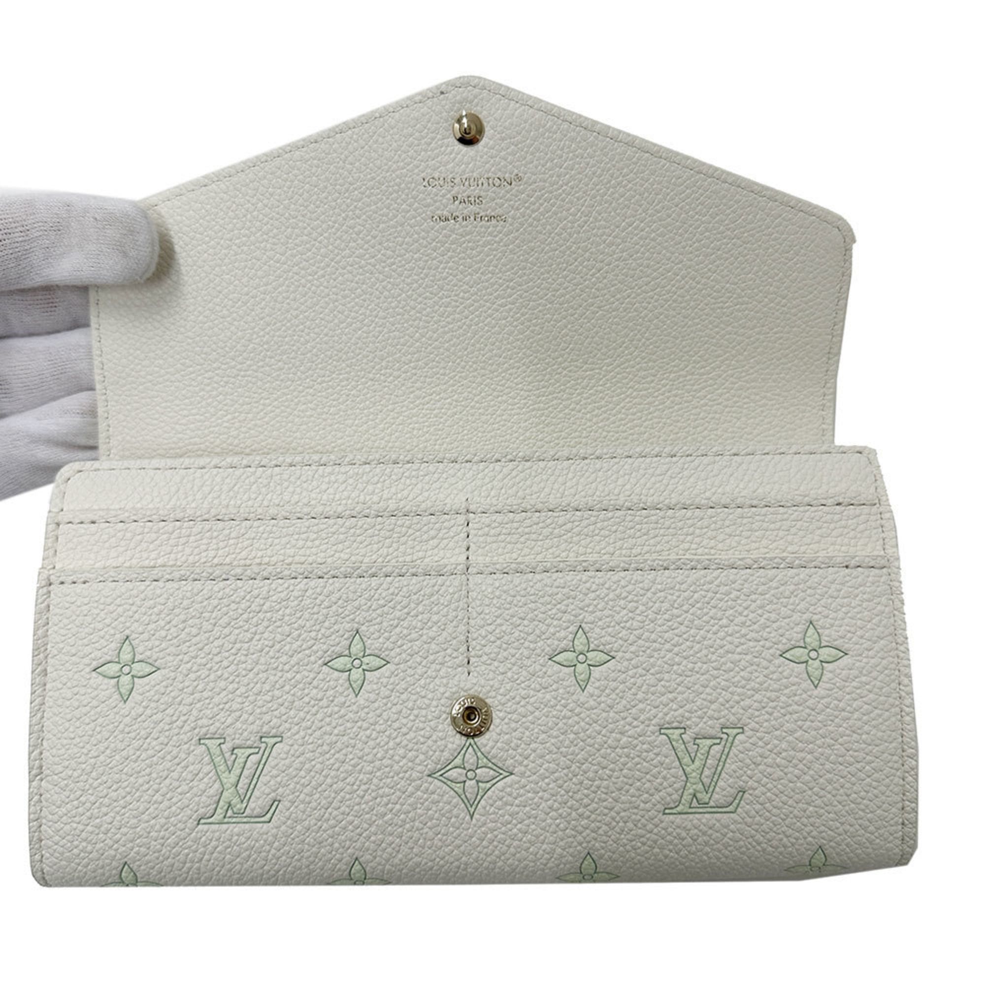 Louis Vuitton Louis Vuitton Monogram Empreinte Women's Long Wallet, Portefeuille Sarah Sweet Escape in Milky White (M27740), Green and Size ONE SIZE - 7 Thumbnail