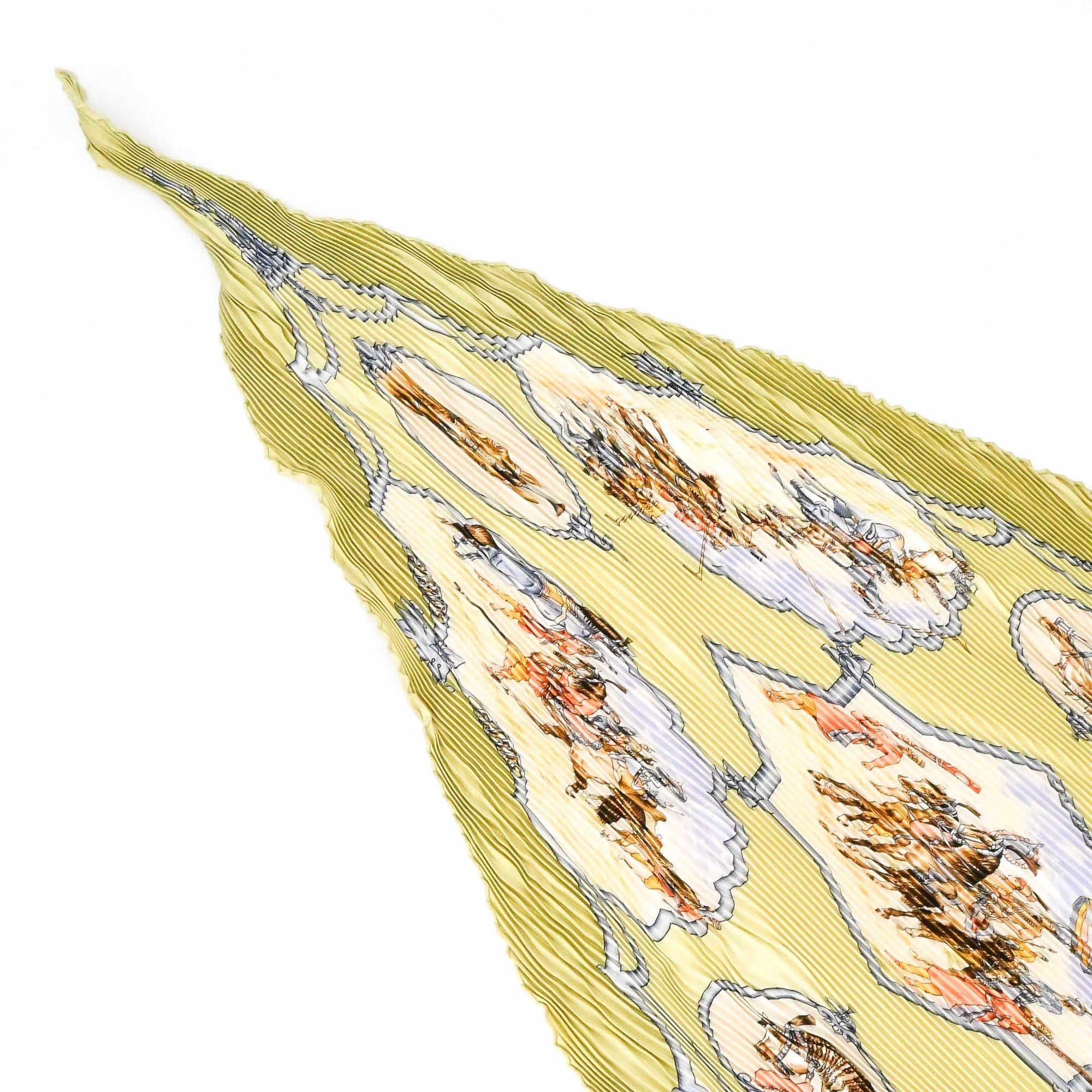 Hermes HERMES Pleated Carré Scarf/Muffler "Les Chevaux des Moghuls" Mughal Horse Silk Green Women's Size ONE SIZE - 3 Thumbnail