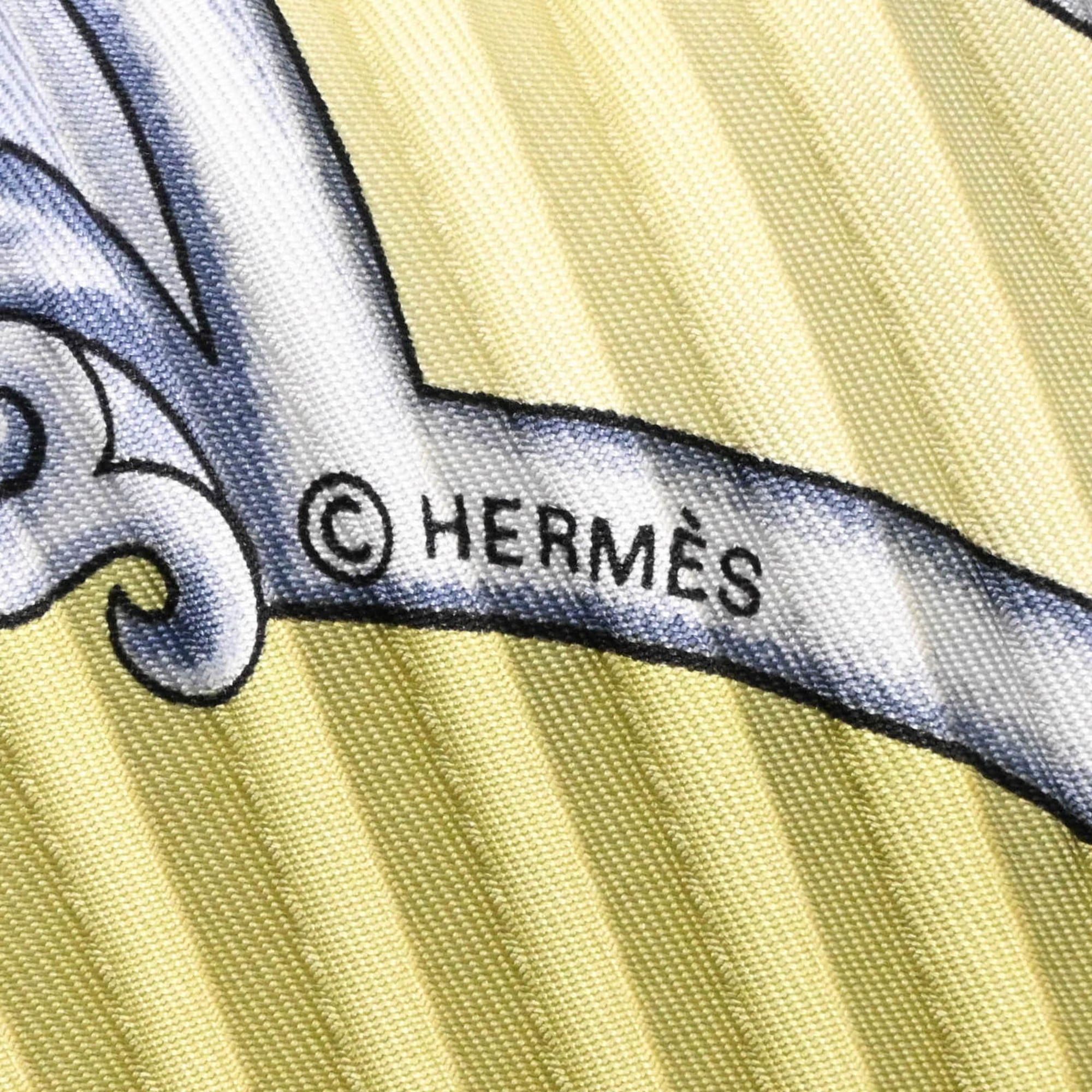 Hermes HERMES Pleated Carré Scarf/Muffler "Les Chevaux des Moghuls" Mughal Horse Silk Green Women's Size ONE SIZE - 10 Thumbnail