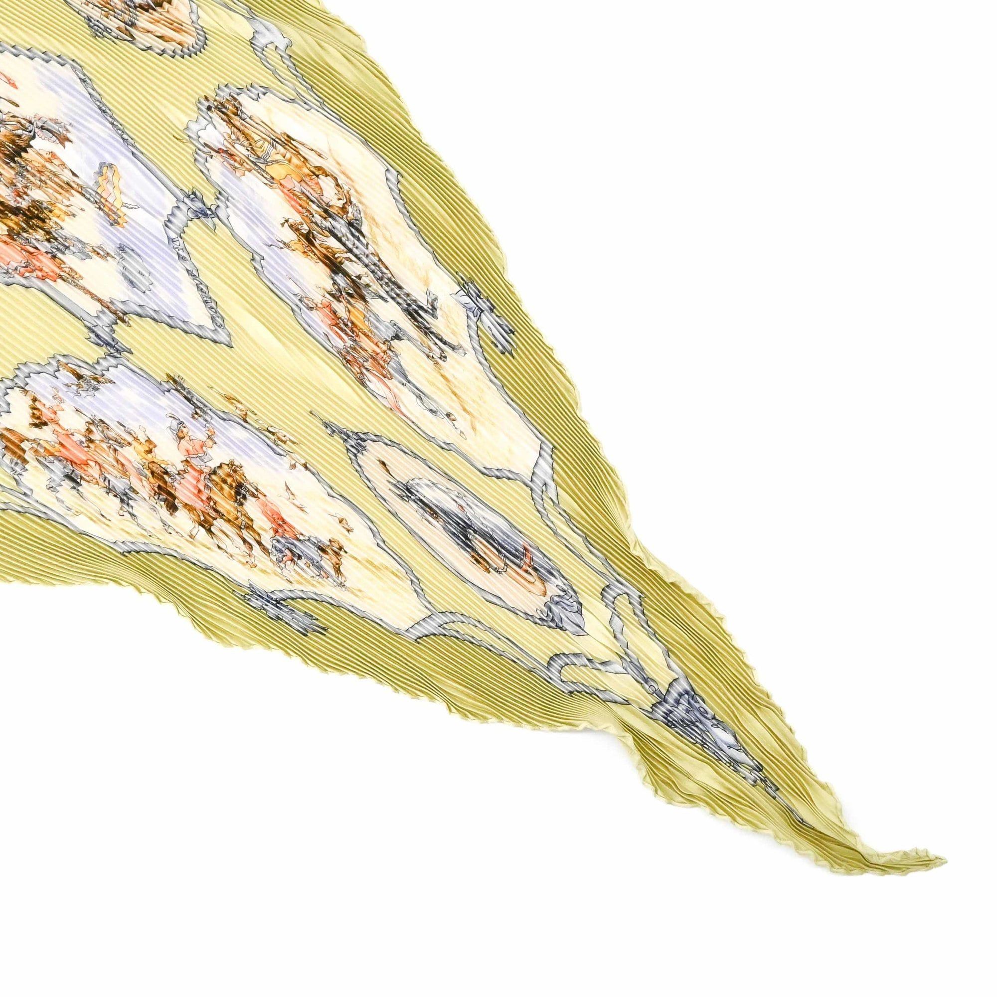 Hermes HERMES Pleated Carré Scarf/Muffler "Les Chevaux des Moghuls" Mughal Horse Silk Green Women's Size ONE SIZE - 4 Thumbnail