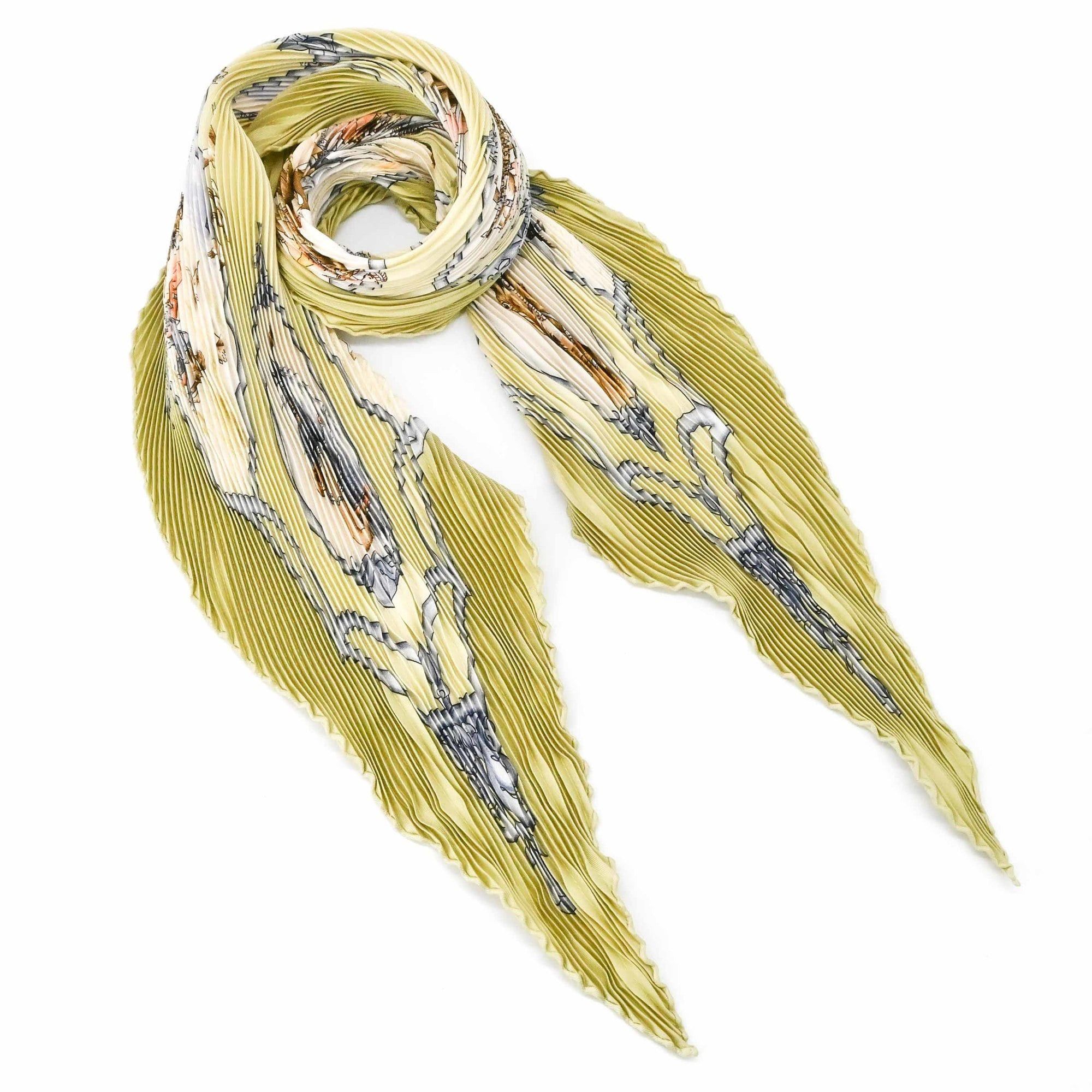 Hermes HERMES Pleated Carré Scarf/Muffler "Les Chevaux des Moghuls" Mughal Horse Silk Green Women's Size ONE SIZE - 2 Thumbnail