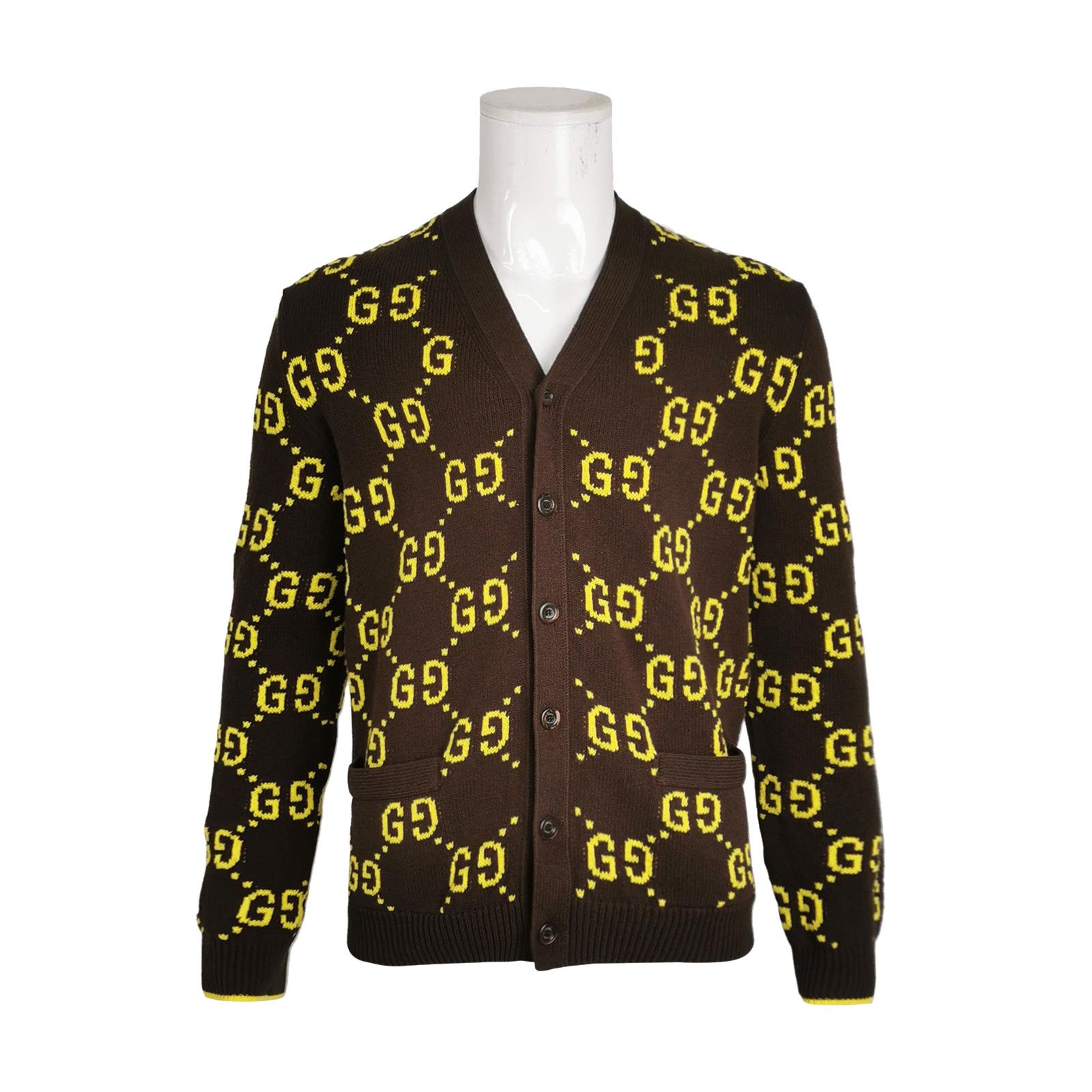 Gucci Gucci M Brown Yellow GG Pattern Cardigan Size US M / EU 48-50 / 2 - 2 Thumbnail
