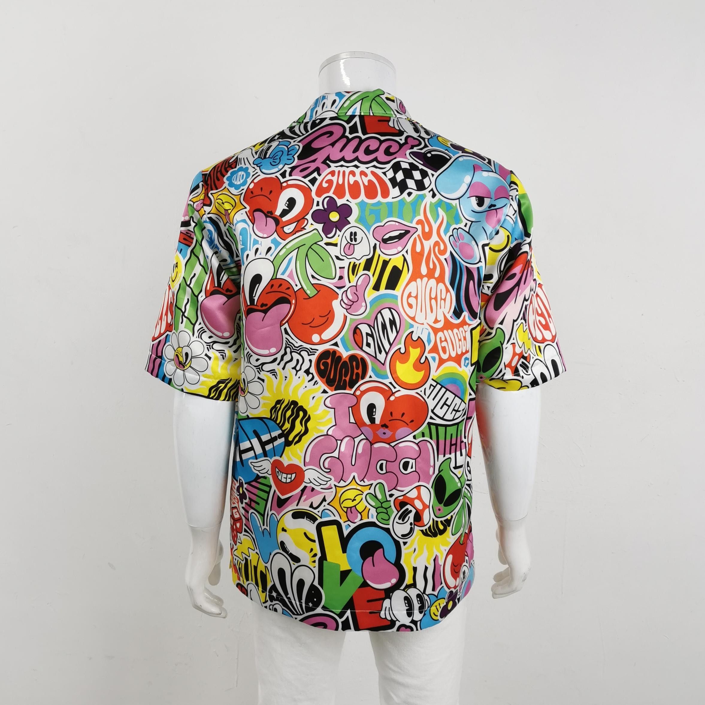 Gucci Gucci Cartoon Print Logo Collared Short-Sleeve Shirt Size US S / EU 44-46 / 1 - 3 Thumbnail