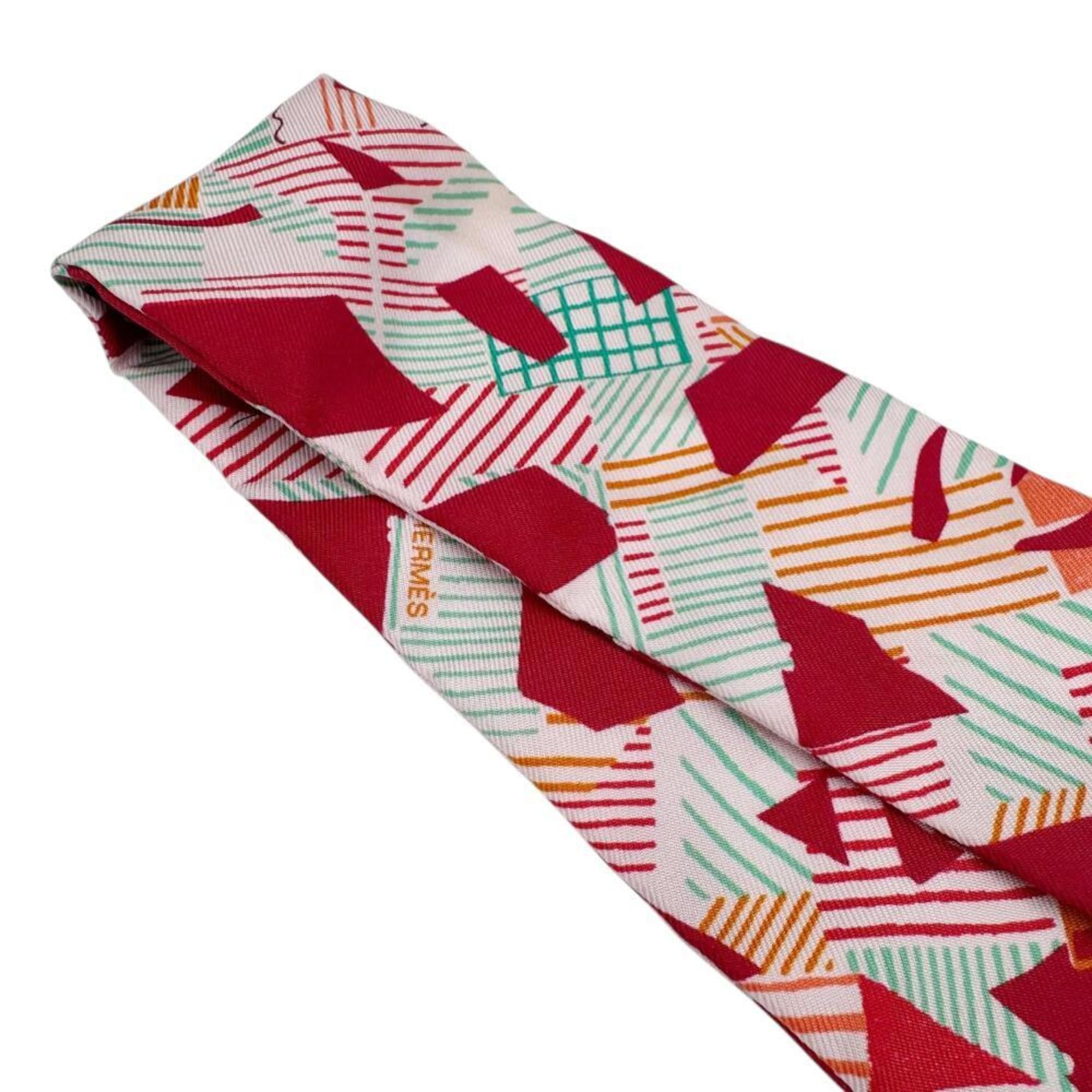 Hermes HERMES Cavalcadour Morning Raspberry Rose Vert Silk Twilly Scarf for Women Size ONE SIZE - 3 Thumbnail