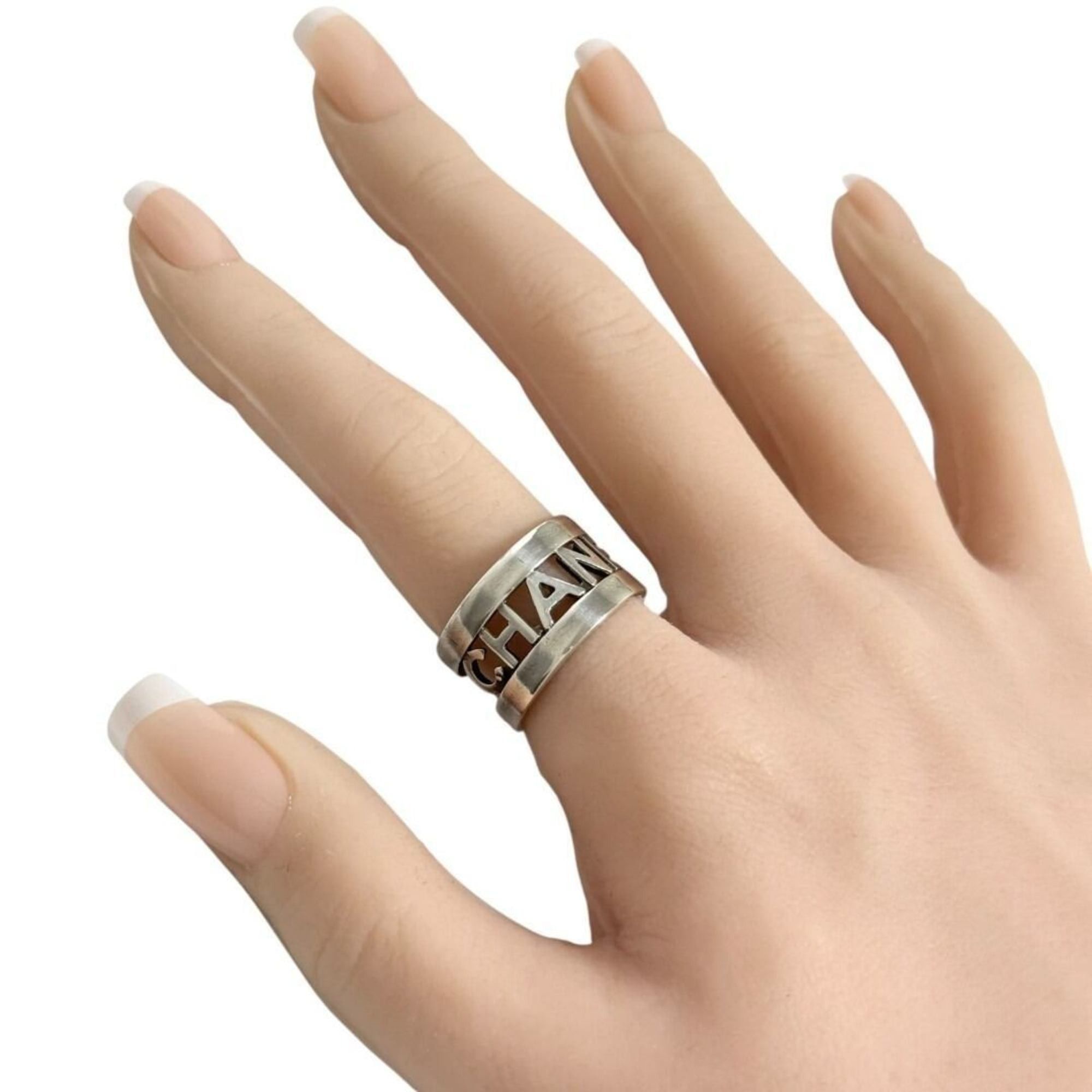 Chanel Chanel Women's Wide Logo Ring, Size 14, Antique Silver Size ONE SIZE - 9 Thumbnail