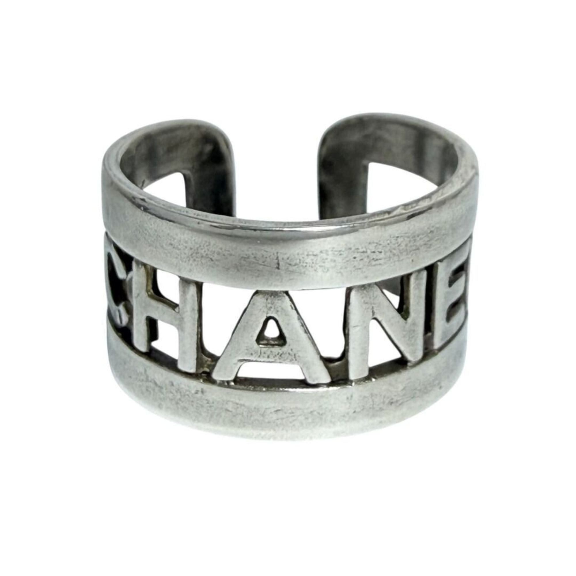 Chanel Chanel Women's Wide Logo Ring, Size 14, Antique Silver Size ONE SIZE - 2 Thumbnail