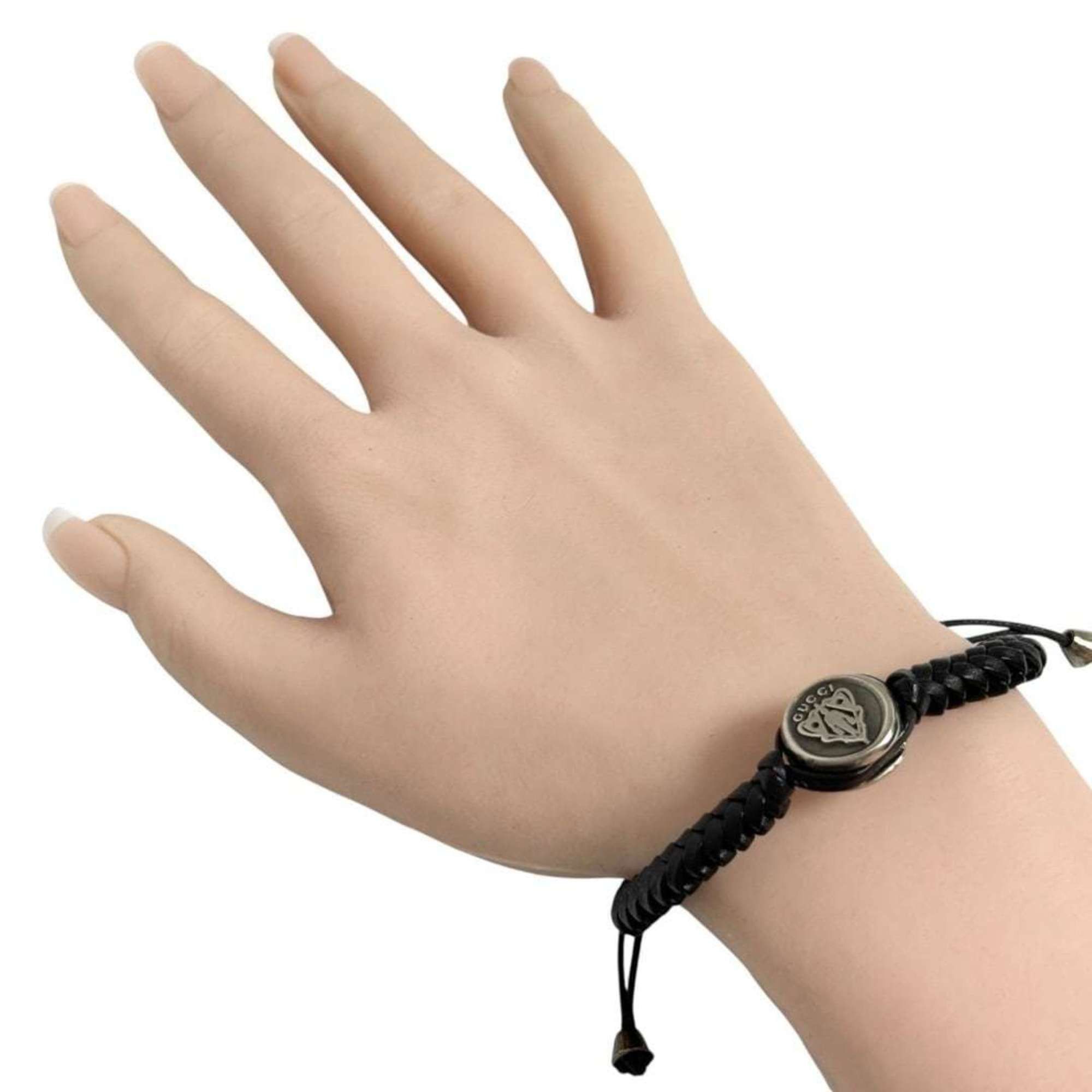 Gucci Gucci Men's Silver Leather Coin Bracelet, 16-22cm Size ONE SIZE - 10 Thumbnail