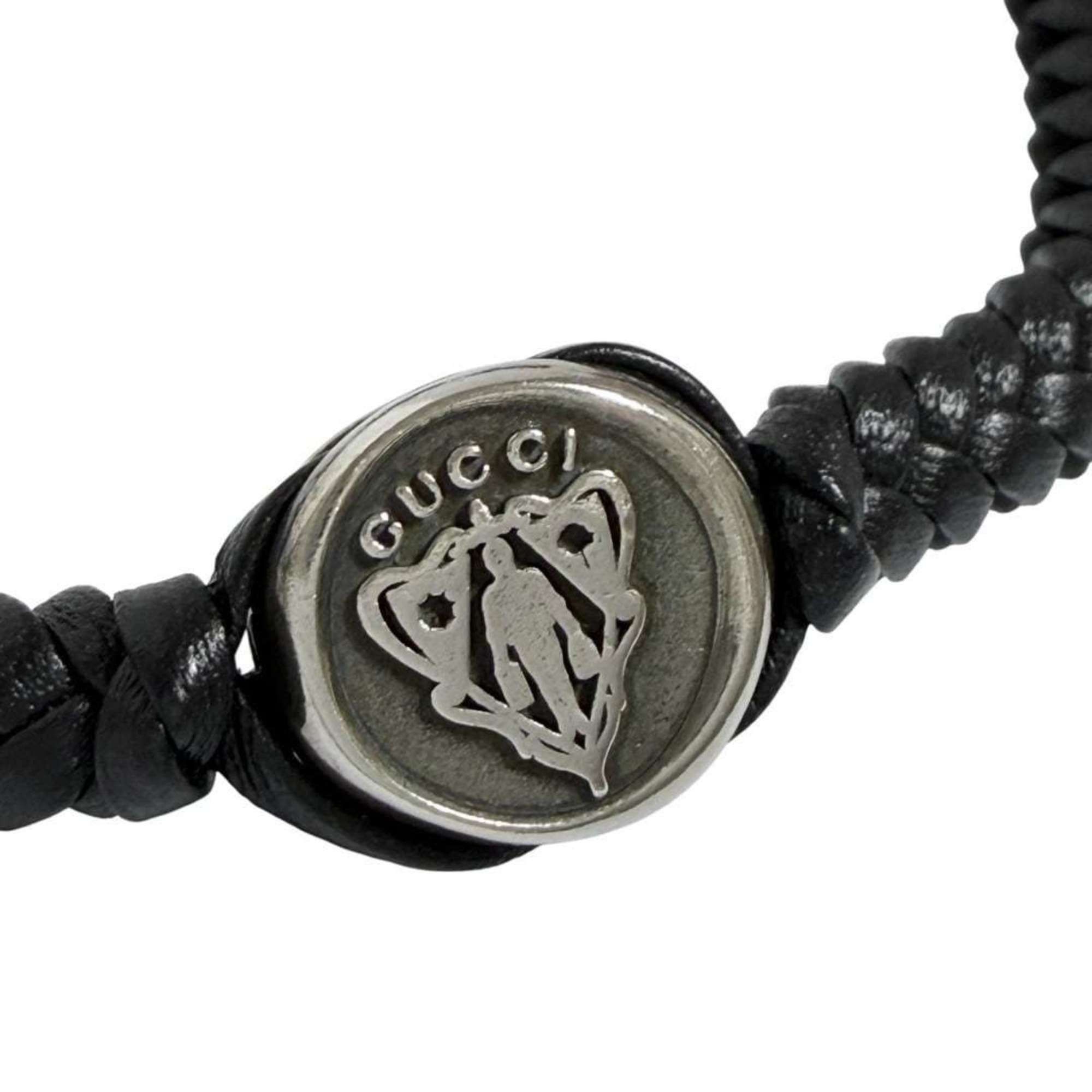 Gucci Gucci Men's Silver Leather Coin Bracelet, 16-22cm Size ONE SIZE - 3 Thumbnail