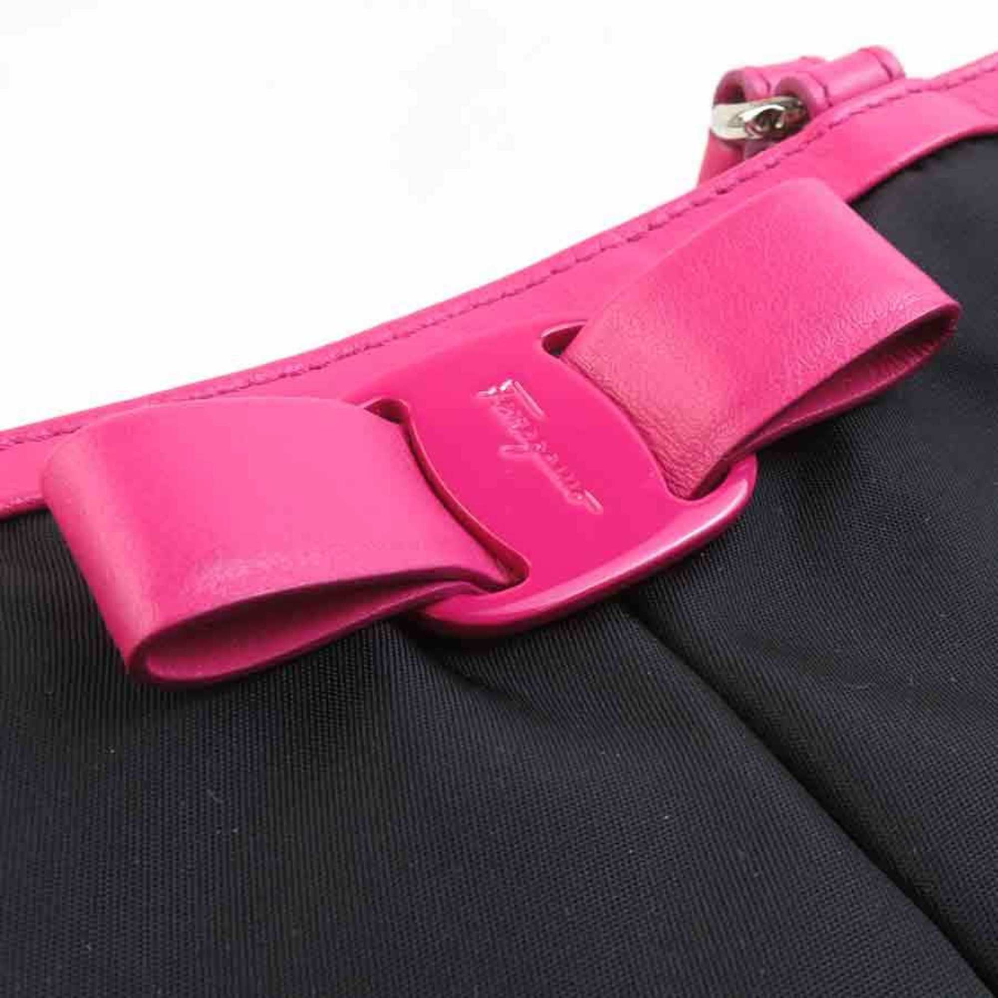 Salvatore Ferragamo Salvatore Ferragamo Vara Ribbon Nylon and Leather Handbag/Shoulder Bag in Black Pink. Free Shipping. (H31963a) Size ONE SIZE - 12 Thumbnail