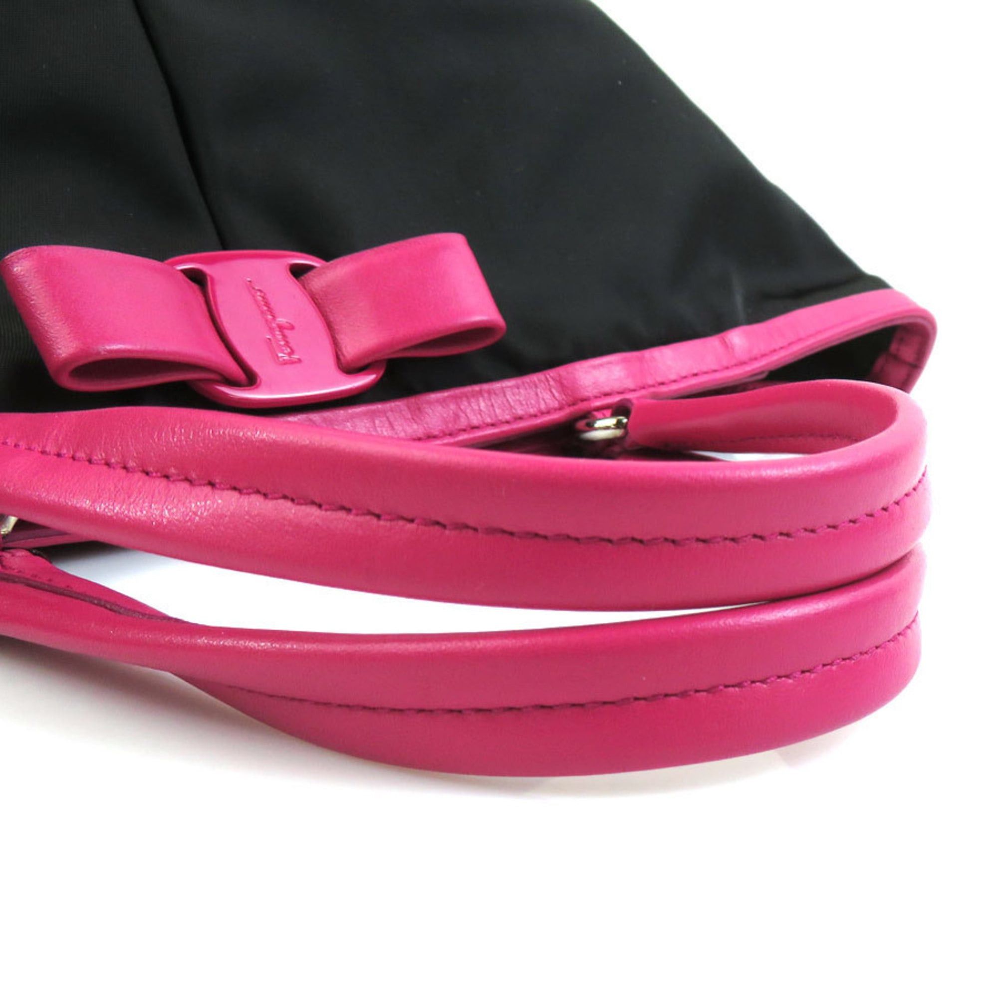 Salvatore Ferragamo Salvatore Ferragamo Vara Ribbon Nylon and Leather Handbag/Shoulder Bag in Black Pink. Free Shipping. (H31963a) Size ONE SIZE - 13 Thumbnail
