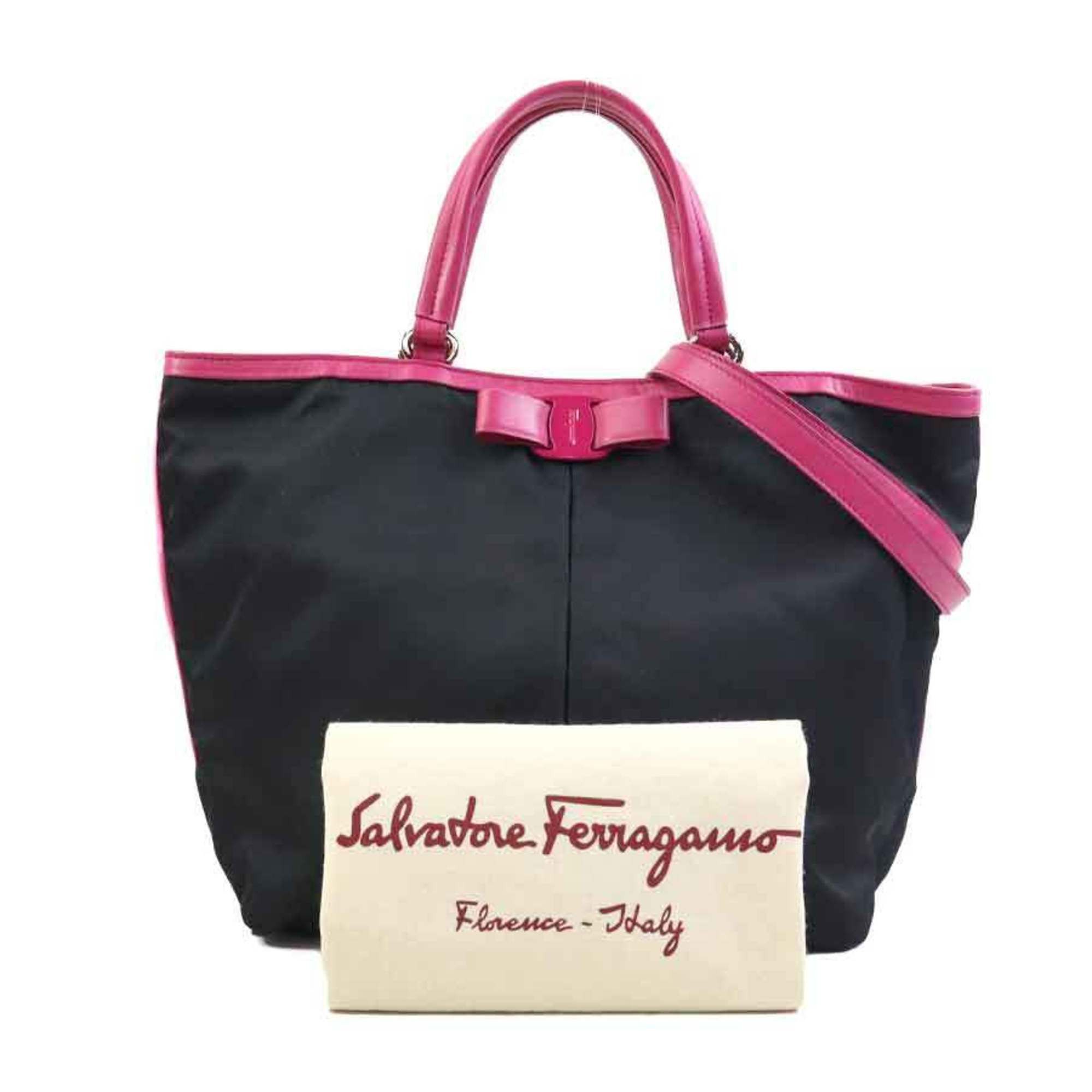 Salvatore Ferragamo Salvatore Ferragamo Vara Ribbon Nylon and Leather Handbag/Shoulder Bag in Black Pink. Free Shipping. (H31963a) Size ONE SIZE - 16 Thumbnail