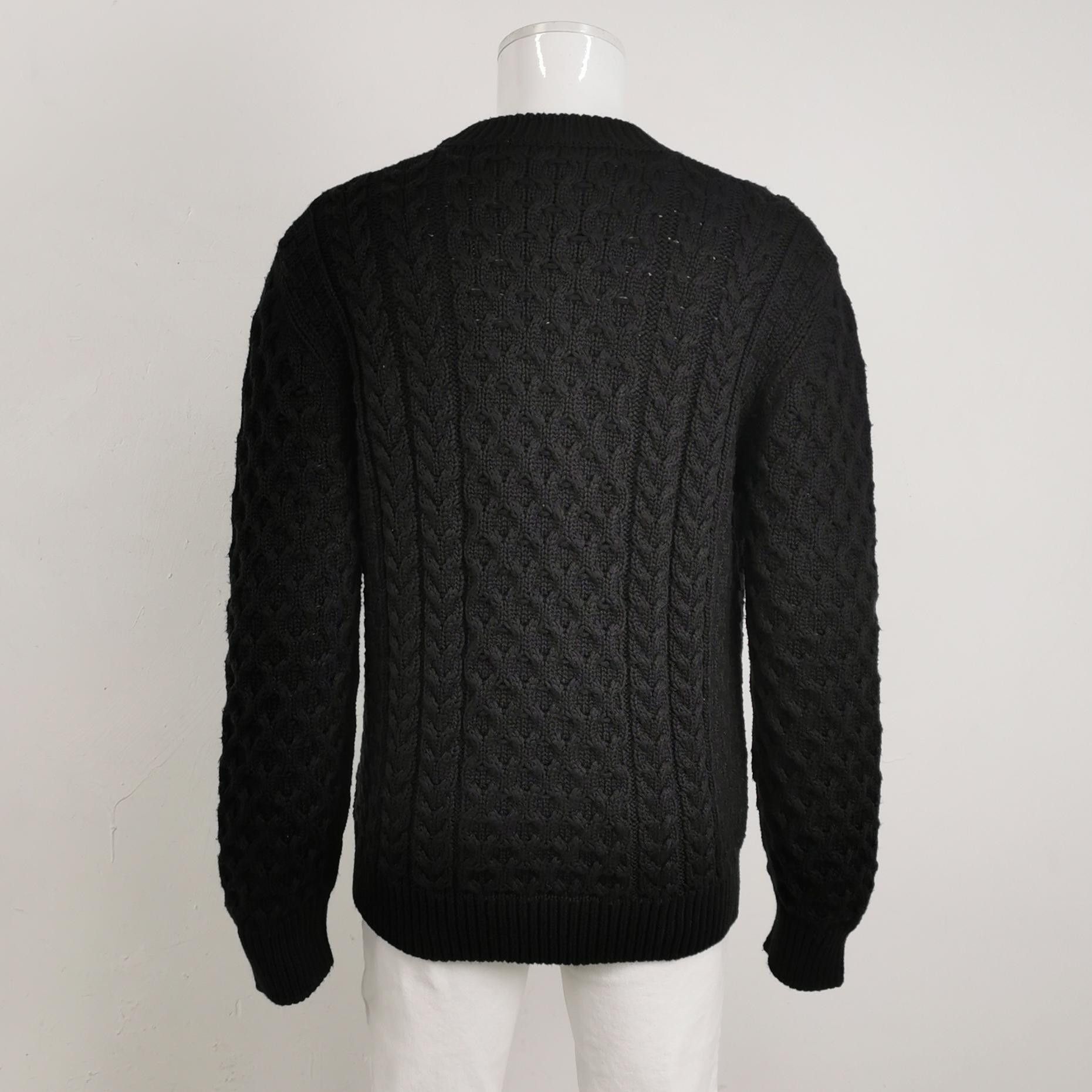 Givenchy Givenchy Black Cable Knit Crew Neck Sweater XL Size US XL / EU 56 / 4 - 4 Thumbnail