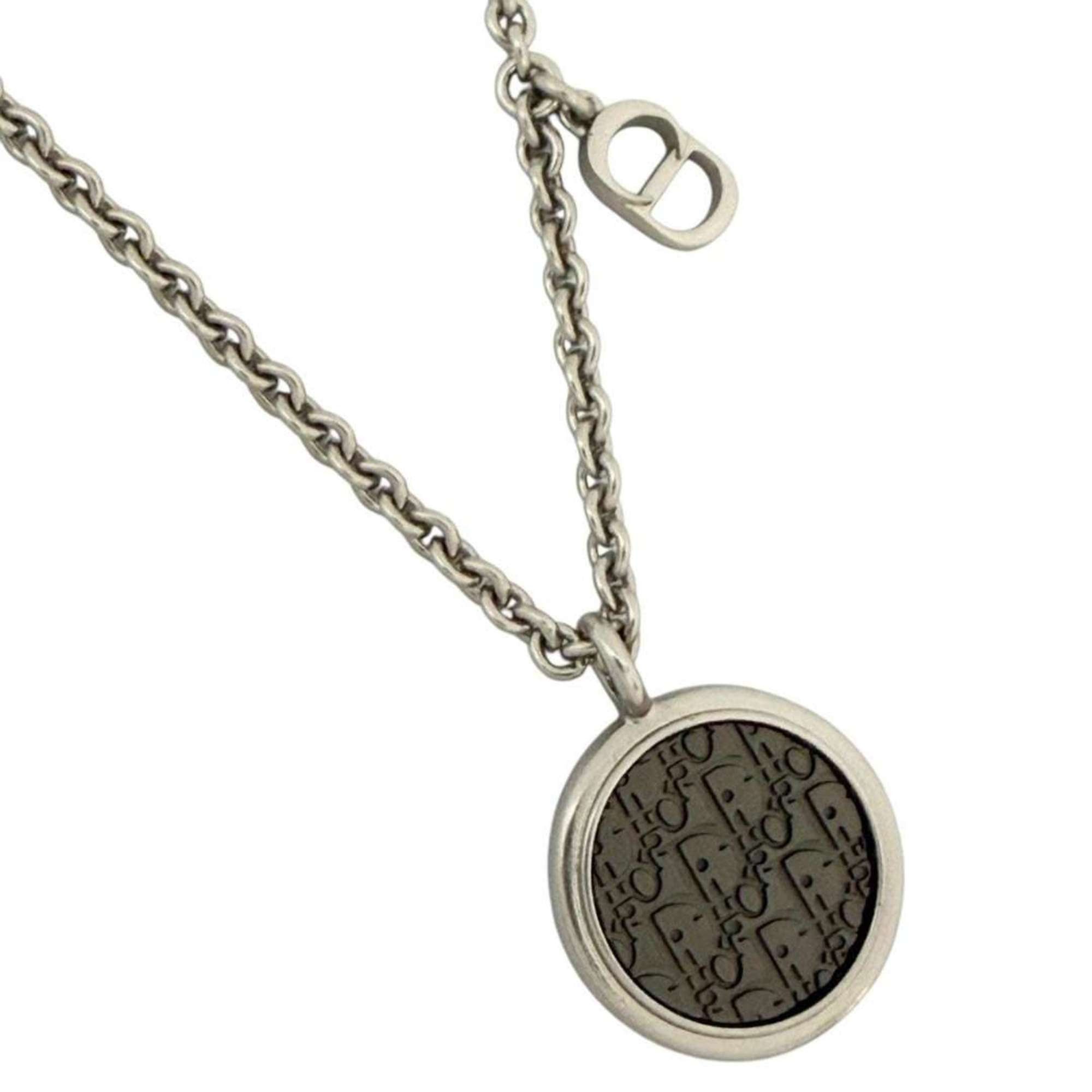 Dior Christian Dior Dior Men's Oblique Circle Pendant Necklace in Silver and Black Size ONE SIZE - 3 Thumbnail