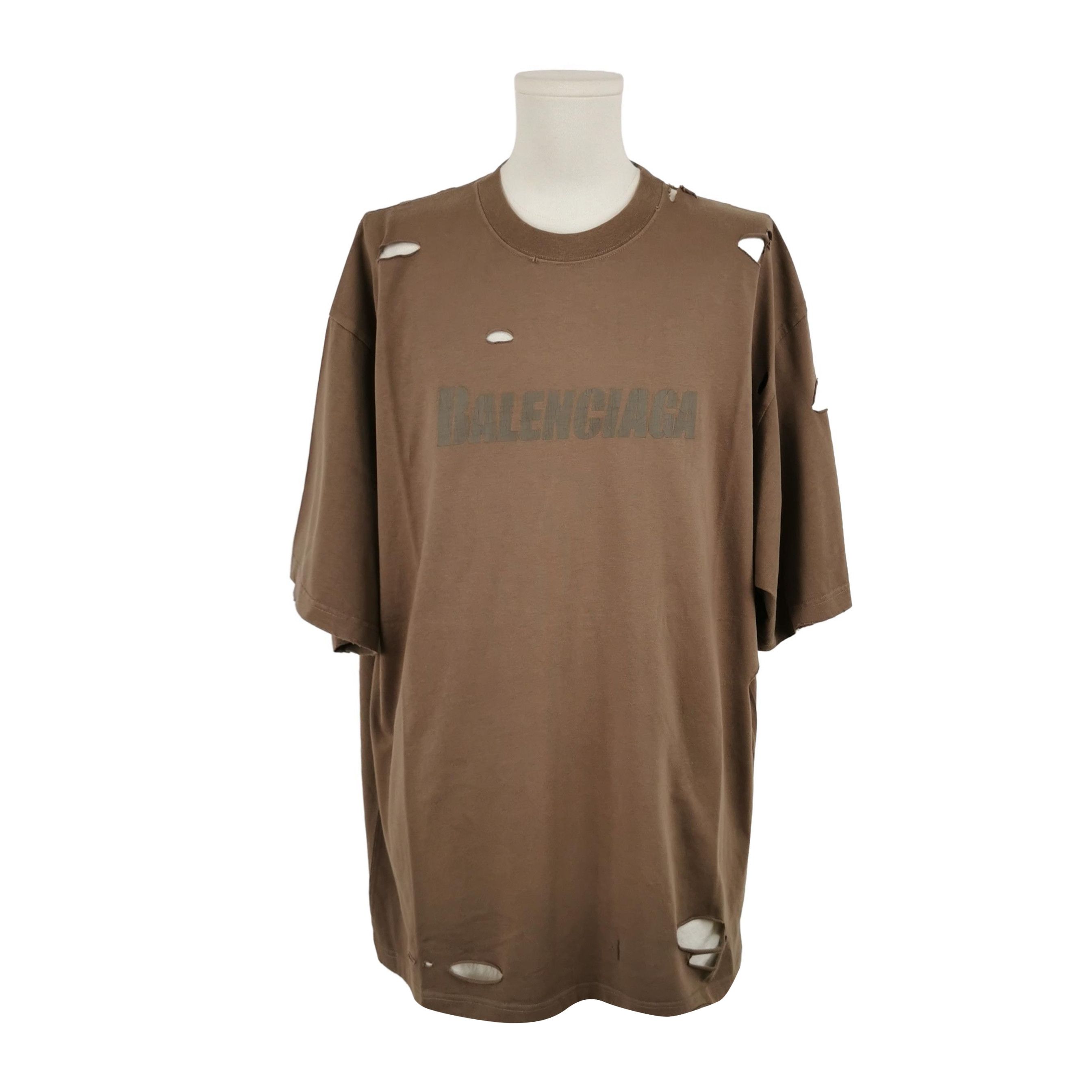 Balenciaga Balenciaga Distressed Cotton Logo Round Neck T-Shirt L Size US L / EU 52-54 / 3 - 2 Thumbnail