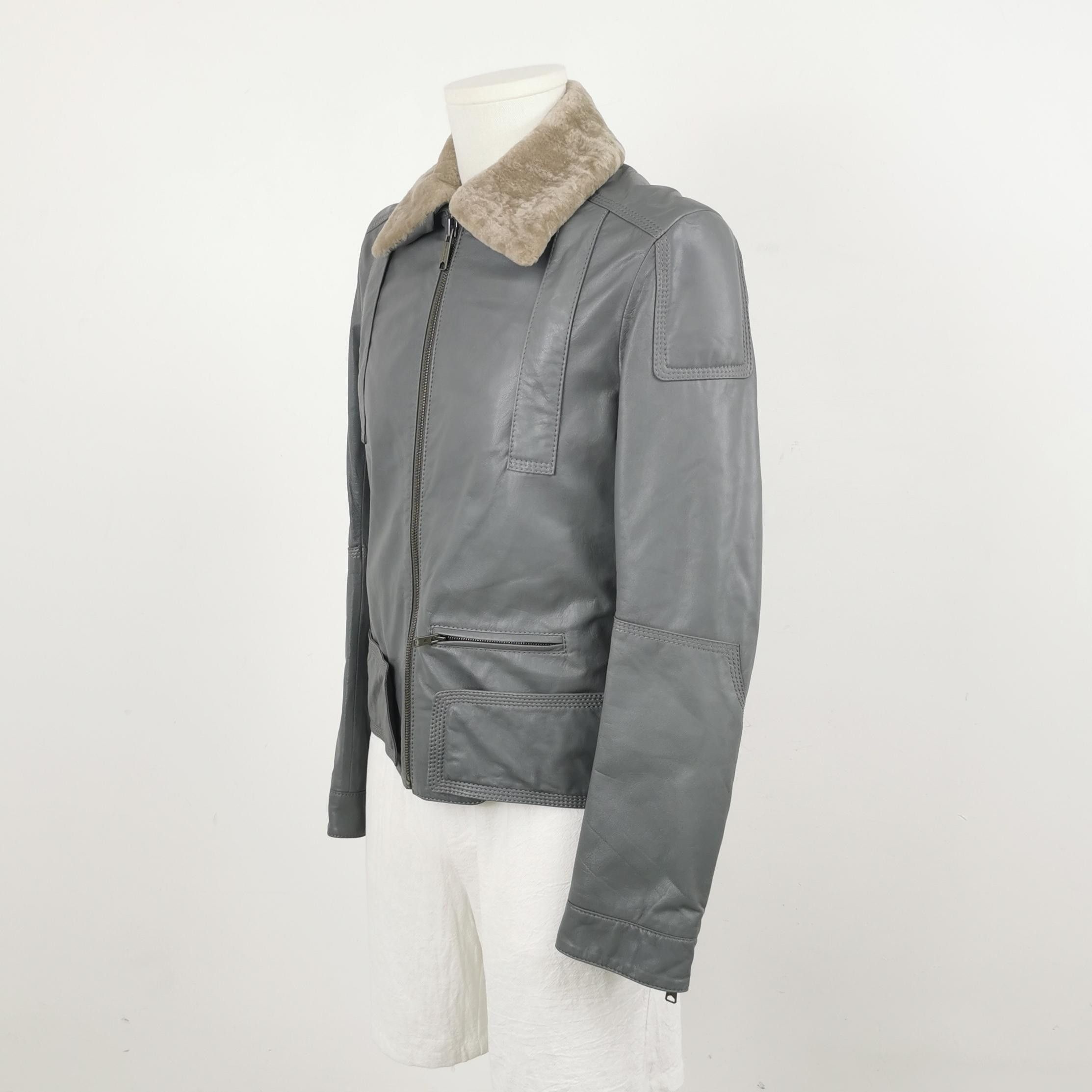 Balenciaga Balenciaga Gray Leather Jacket Fur Collar M Size US M / EU 48-50 / 2 - 3 Thumbnail