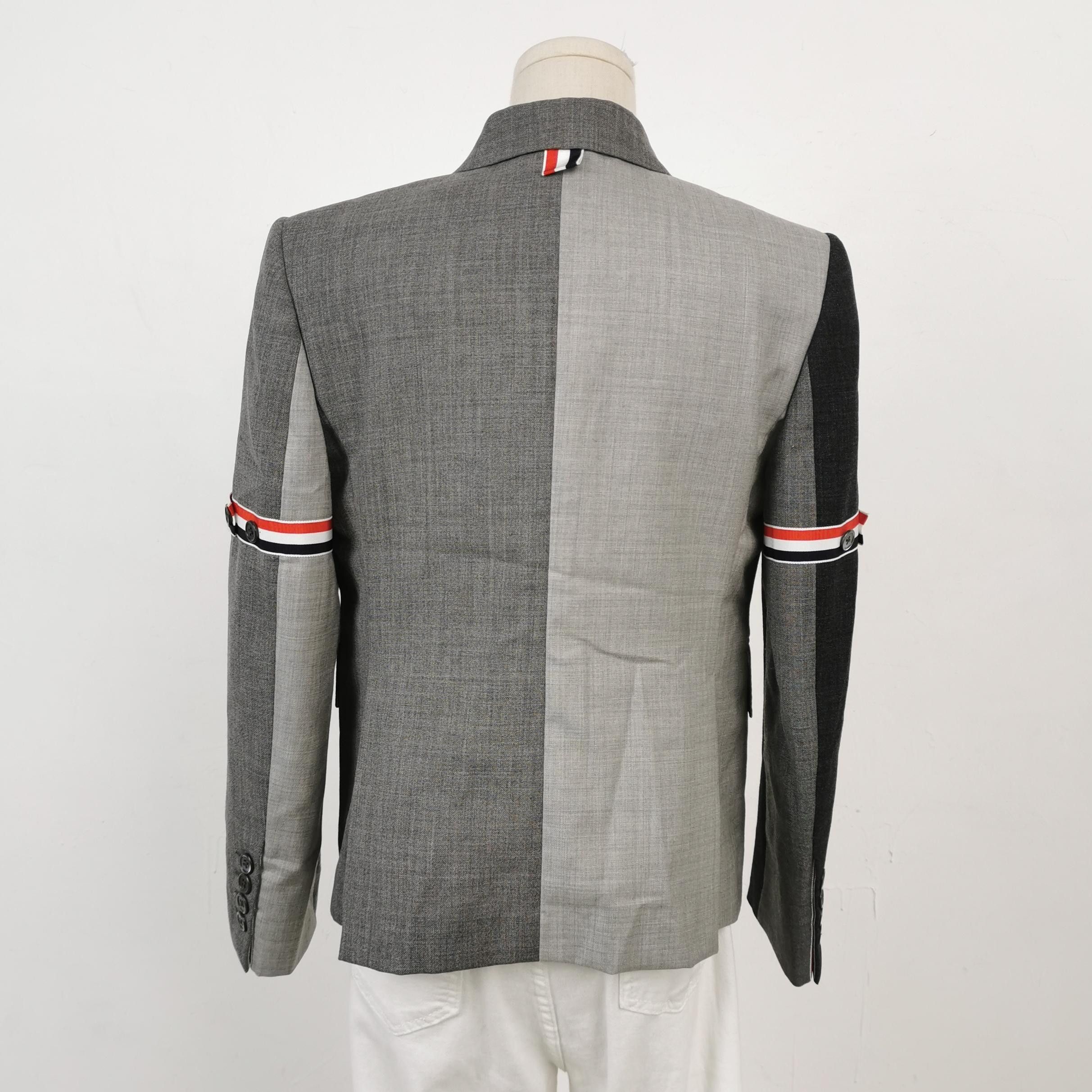 Thom Browne Thom Browne Gray Colorblock Blazer with Stripes Size US S / EU 44-46 / 1 - 3 Thumbnail