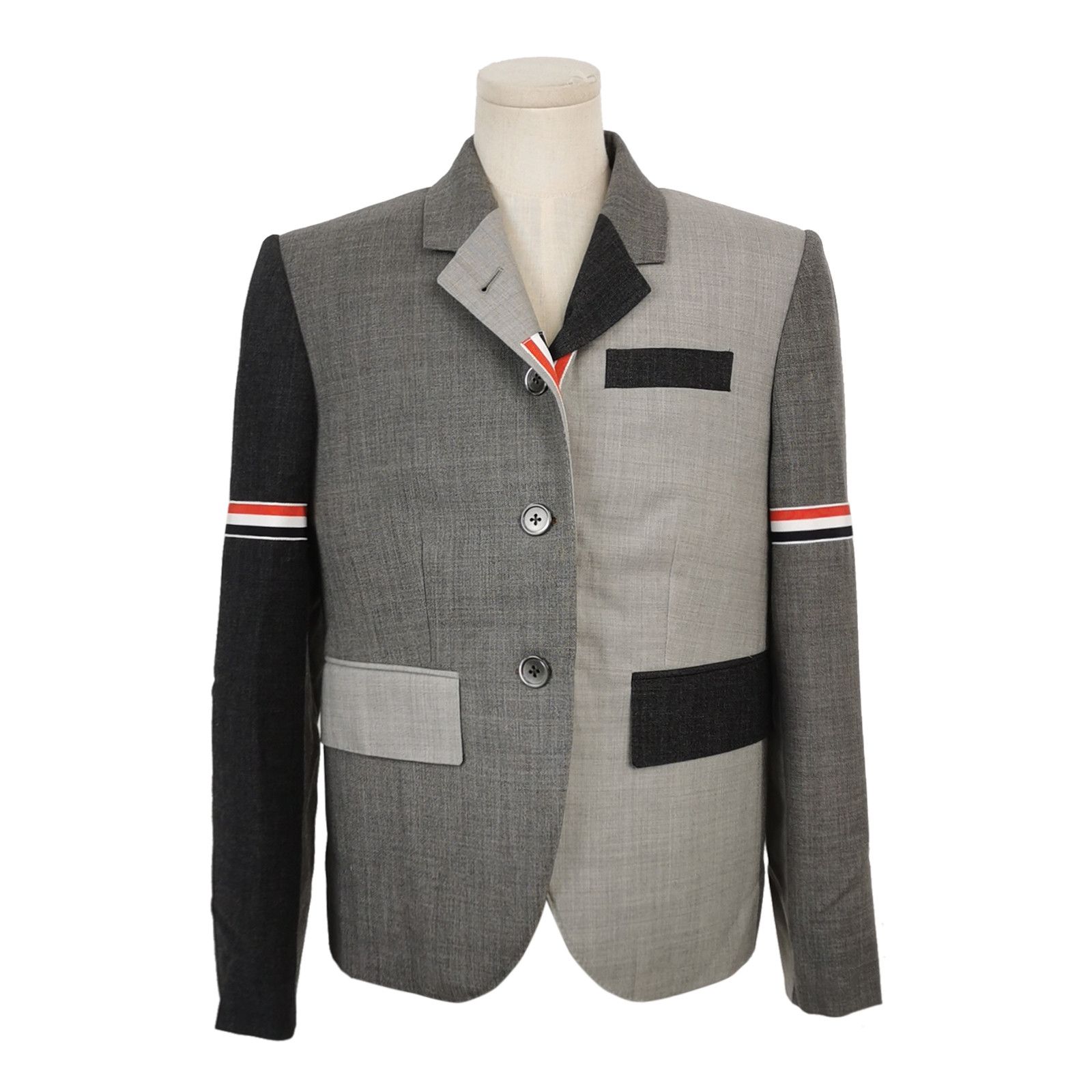 Thom Browne Thom Browne Gray Colorblock Blazer with Stripes Size US S / EU 44-46 / 1 - 2 Thumbnail
