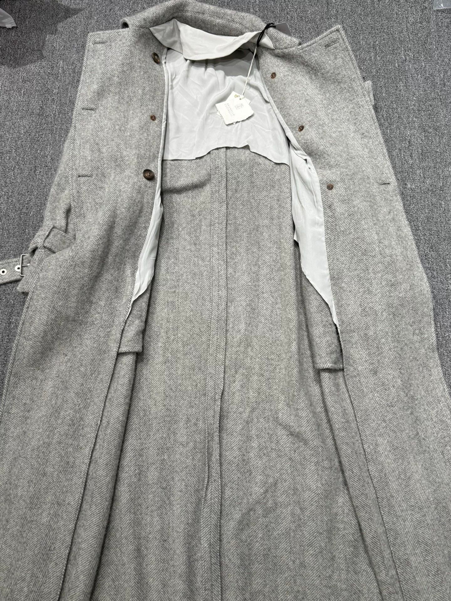 Brunello Cucinelli Brunello Cucinelli Gray Herringbone Wool Coat Size US XXS / EU 40 - 5 Thumbnail