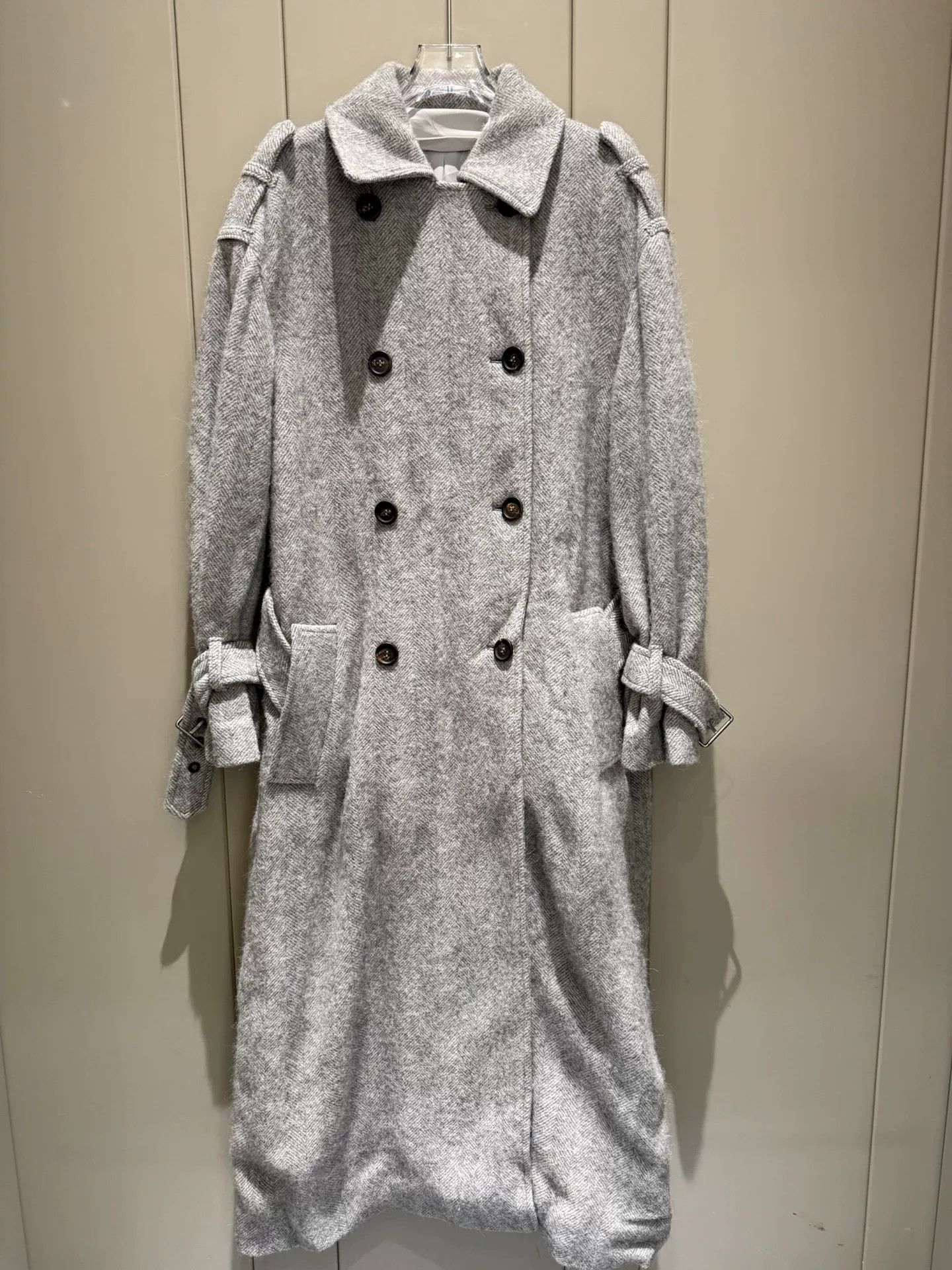 Brunello Cucinelli Brunello Cucinelli Gray Herringbone Wool Coat Size US XXS / EU 40 - 3 Thumbnail