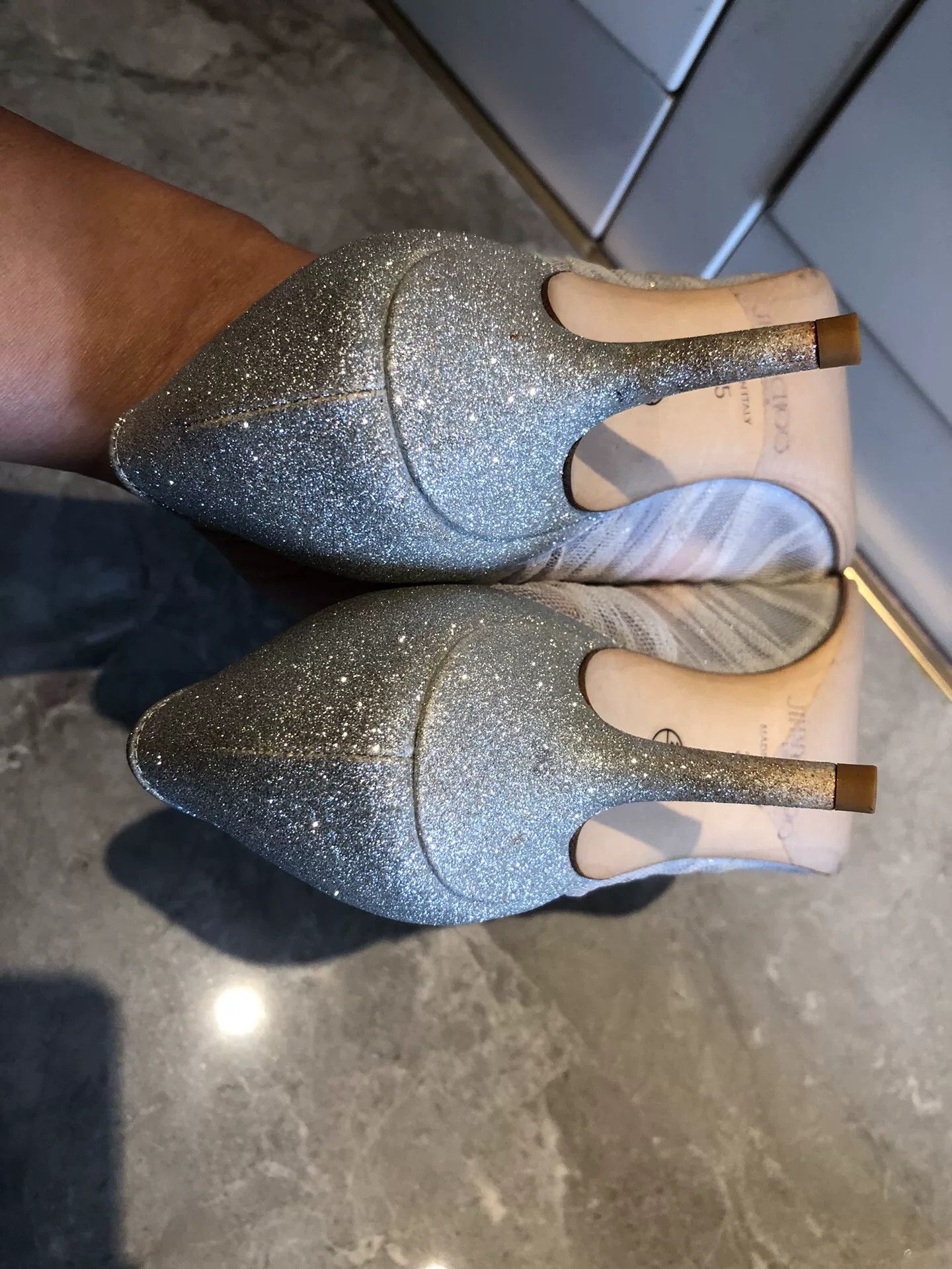 Jimmy Choo Jimmy Choo Love Women's Silver Heels Size US 4 / IT 34 - 6 Thumbnail
