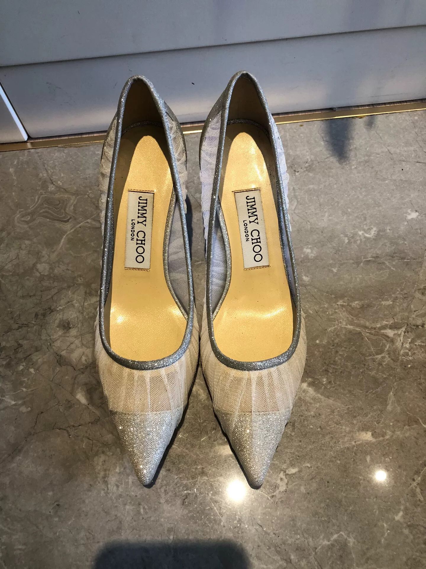 Jimmy Choo Jimmy Choo Love Women's Silver Heels Size US 4 / IT 34 - 2 Thumbnail