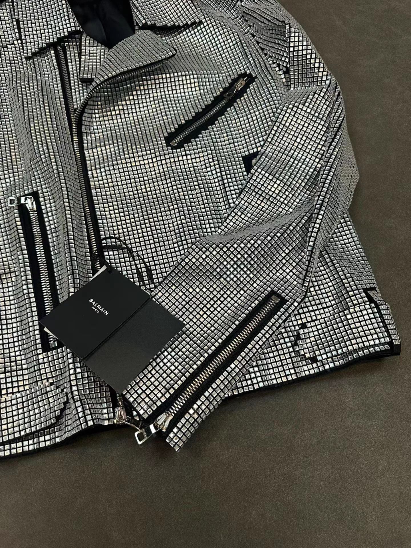 Balmain Silver Grid Pattern Moto Jacket Size M Size US M / EU 48-50 / 2 - 4 Thumbnail