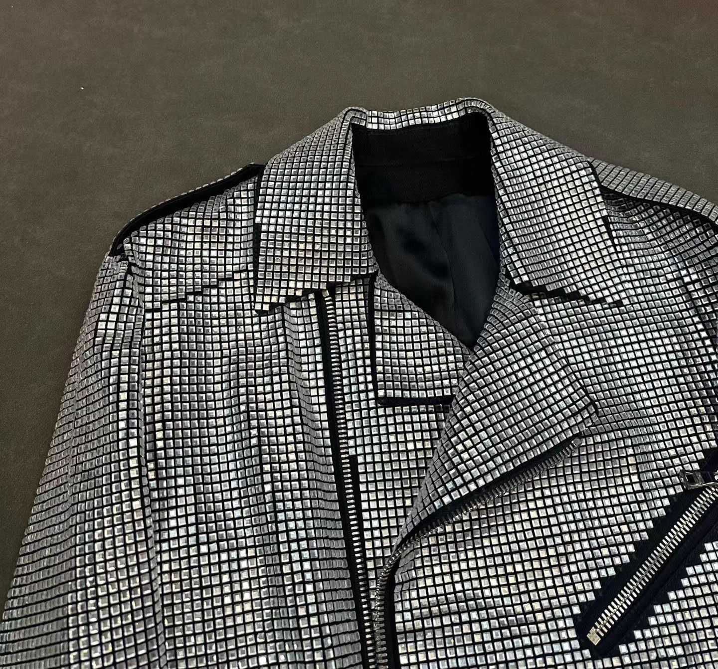 Balmain Silver Grid Pattern Moto Jacket Size M Size US M / EU 48-50 / 2 - 3 Thumbnail