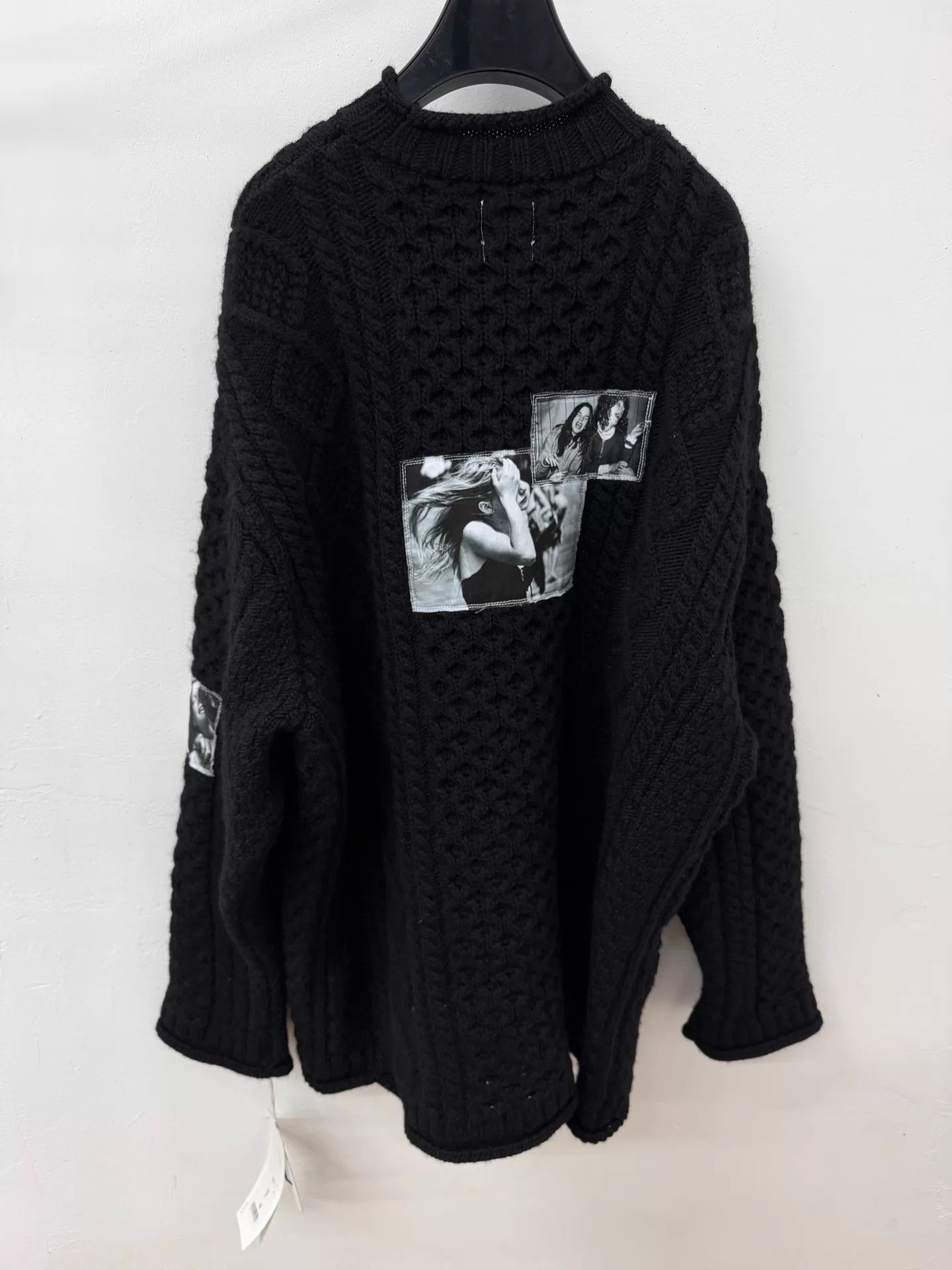 Takahiromiyashita The Soloist. Black Cable Knit Sweater with Photo Patches, Size M Size US M / EU 48-50 / 2 - 4 Thumbnail