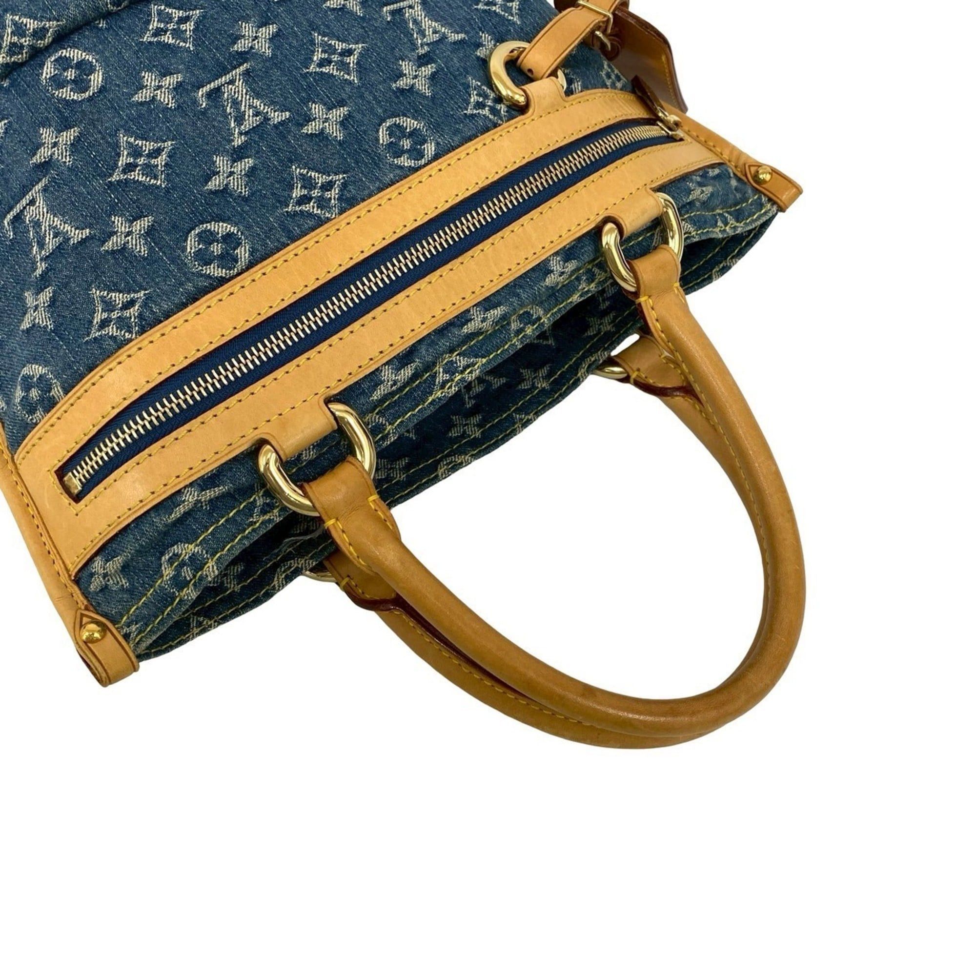 Louis Vuitton Louis Vuitton Flat Shopper Monogram Denim Leather Tote Bag Handbag Blue Beige 54241 Size ONE SIZE - 4 Thumbnail