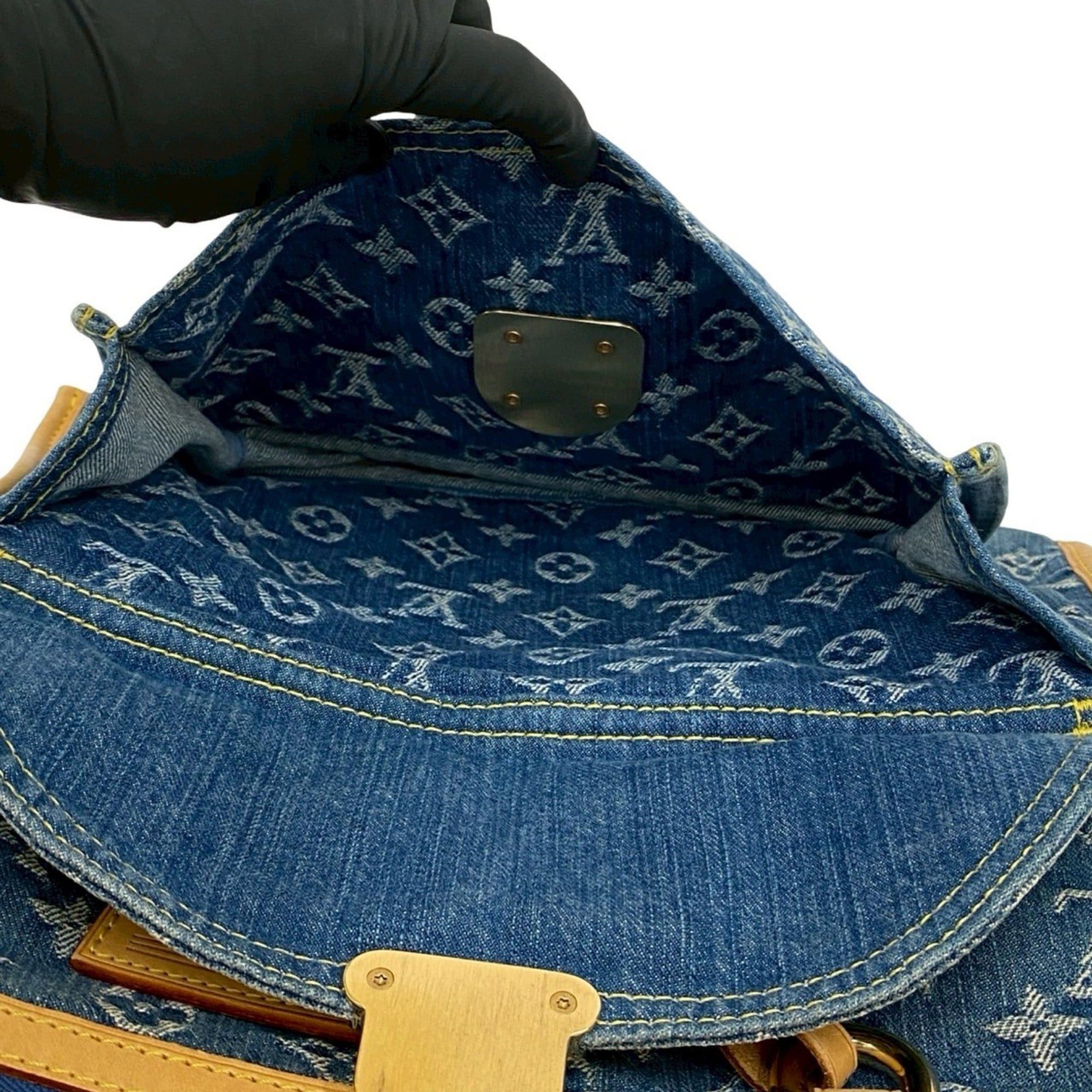 Louis Vuitton Louis Vuitton Flat Shopper Monogram Denim Leather Tote Bag Handbag Blue Beige 54241 Size ONE SIZE - 10 Thumbnail