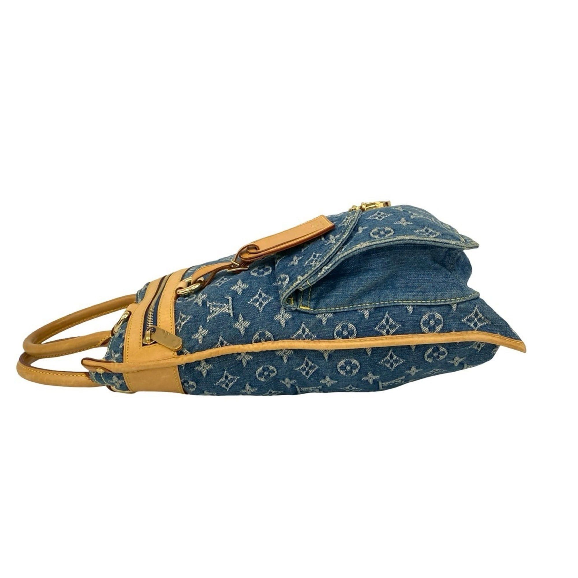Louis Vuitton Louis Vuitton Flat Shopper Monogram Denim Leather Tote Bag Handbag Blue Beige 54241 Size ONE SIZE - 5 Thumbnail