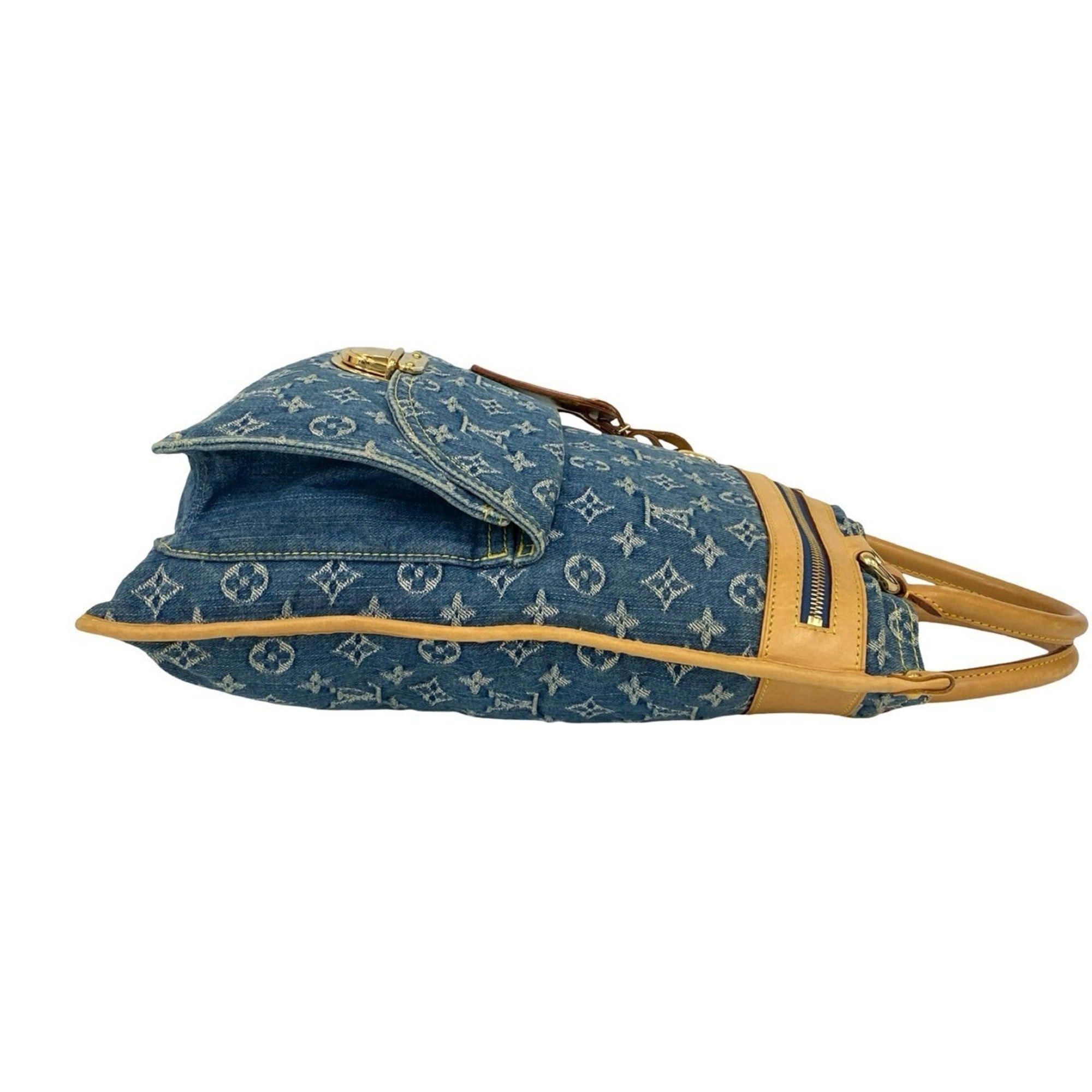 Louis Vuitton Louis Vuitton Flat Shopper Monogram Denim Leather Tote Bag Handbag Blue Beige 54241 Size ONE SIZE - 6 Thumbnail